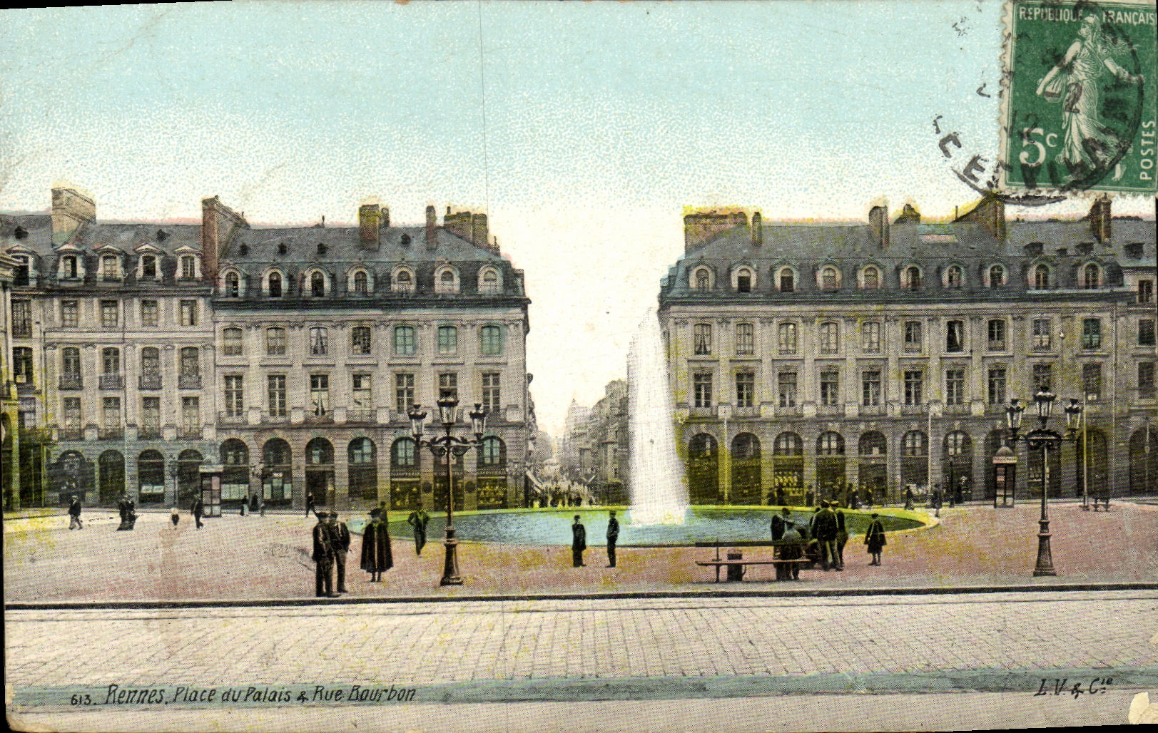 VINTAGE POSTCARD Rennes Places palate and street Bourbon