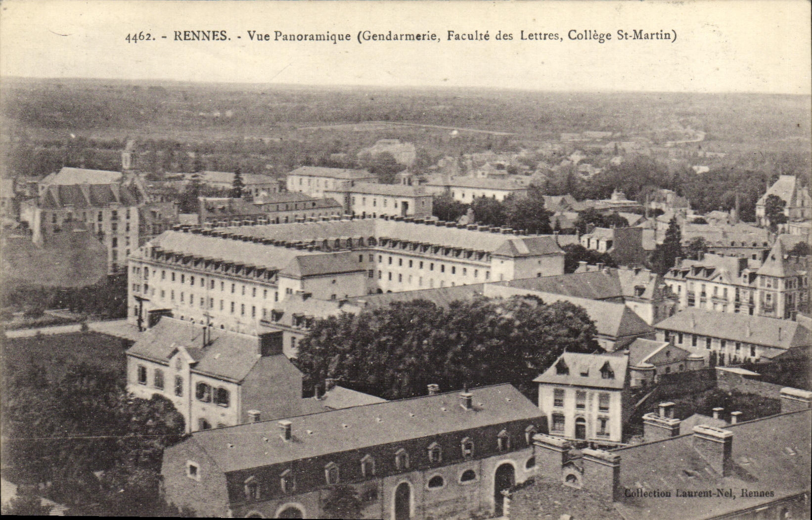 VINTAGE POSTCARD Rennes Panoramic View Gendarmerie Faculty of Arts College St Martin