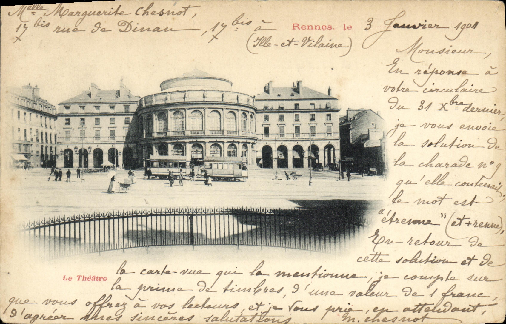 CPA Rennes Le theatre carte precurseur 