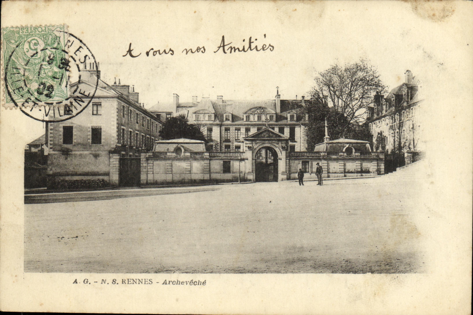 Carta del palacio del arzobispo precursor de Rennes de la POSTAL de la VENDIMIA