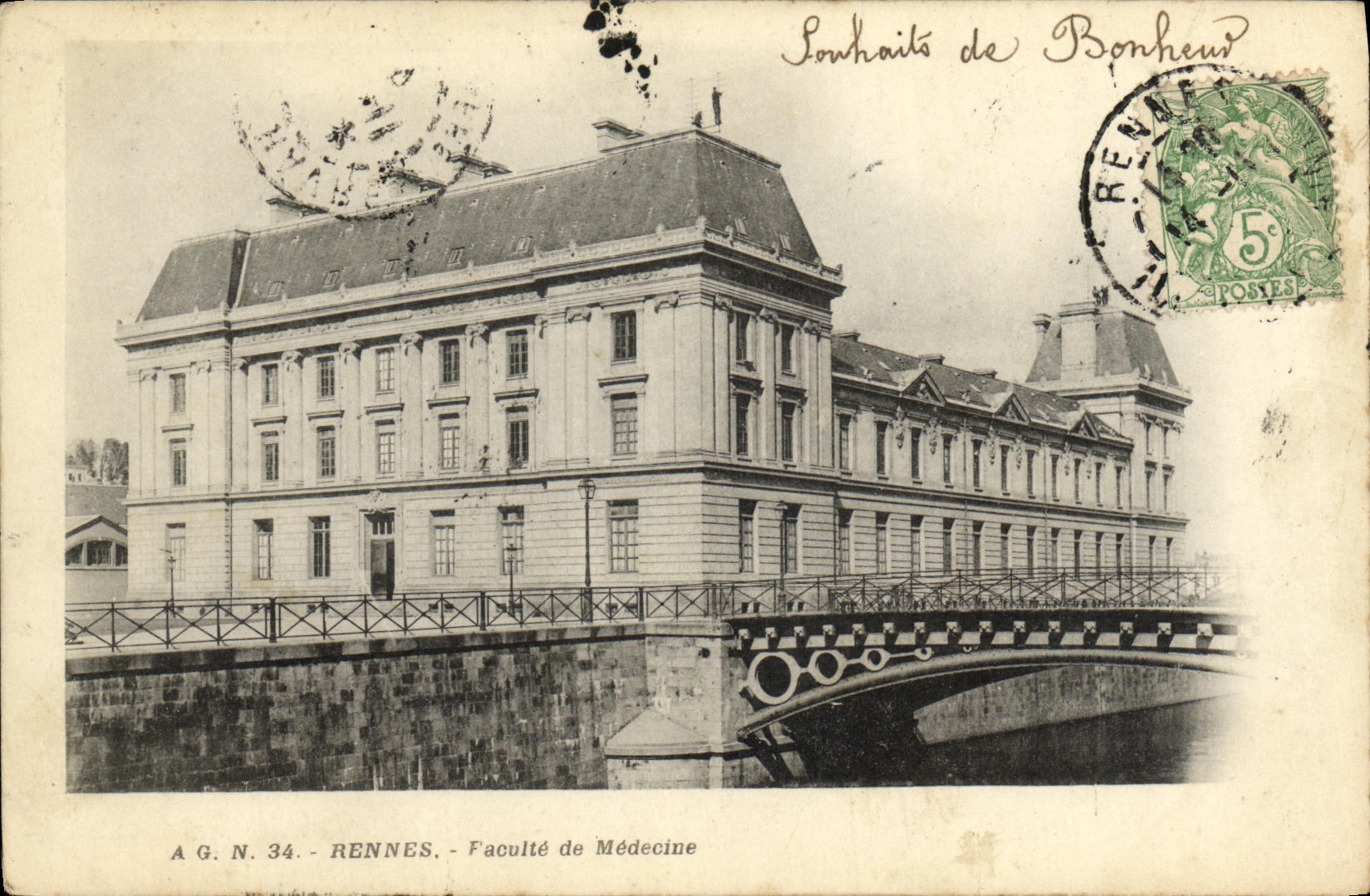 VINTAGE POSTCARD Rennes Facuite de Medecine chart precursor