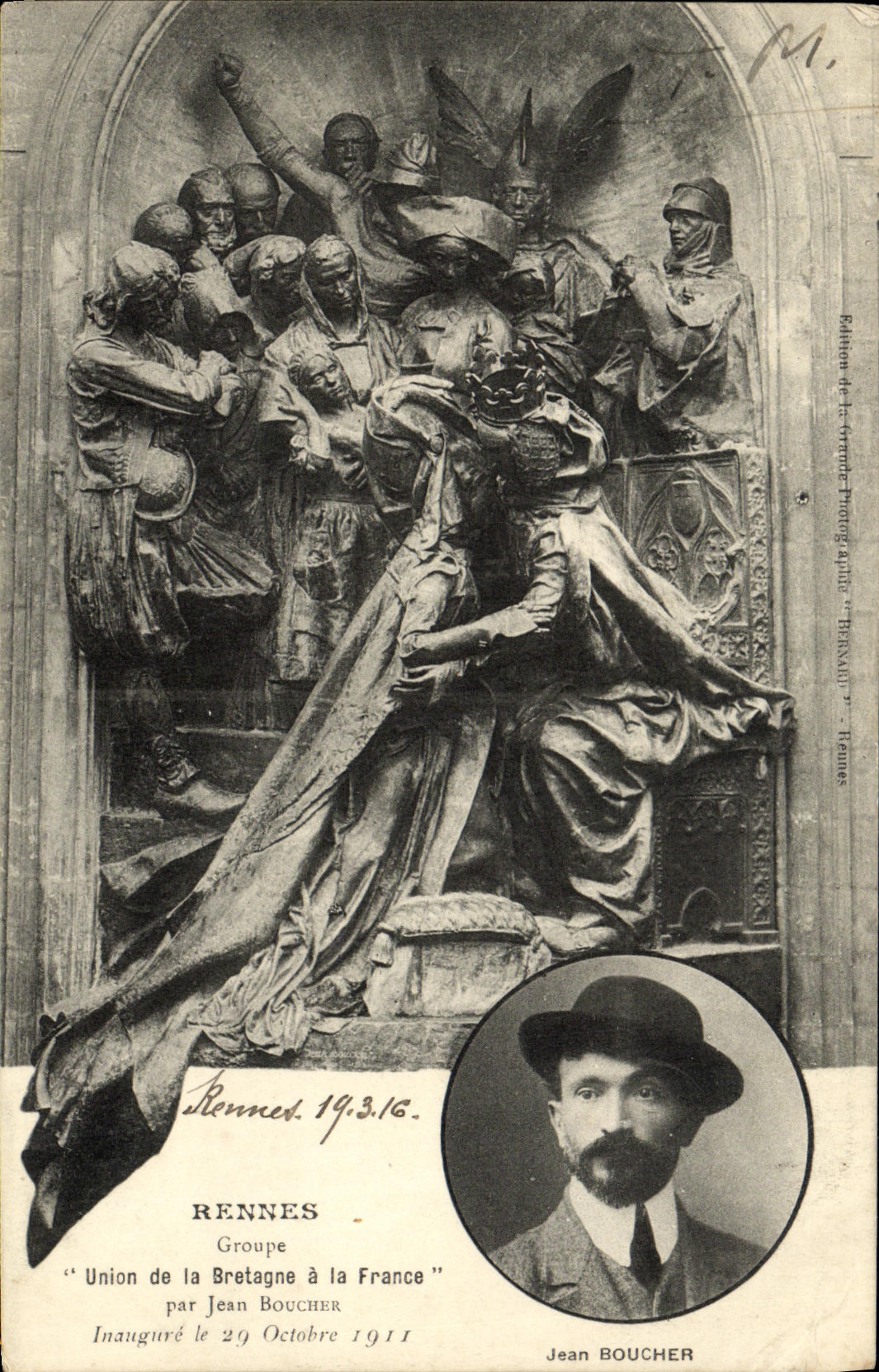 CPA Rennes Groupe Union de la Bretagne a la France Par Jean Boucher 
