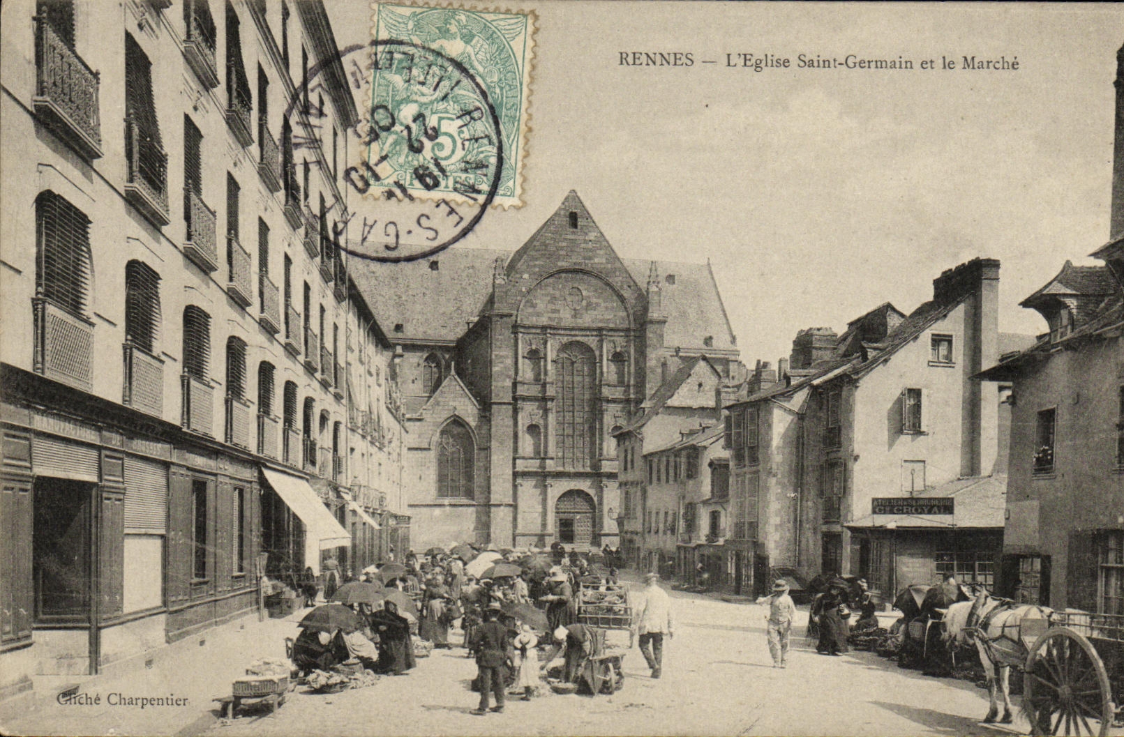 CPA Rennes L Eglise Germain et le Marche
