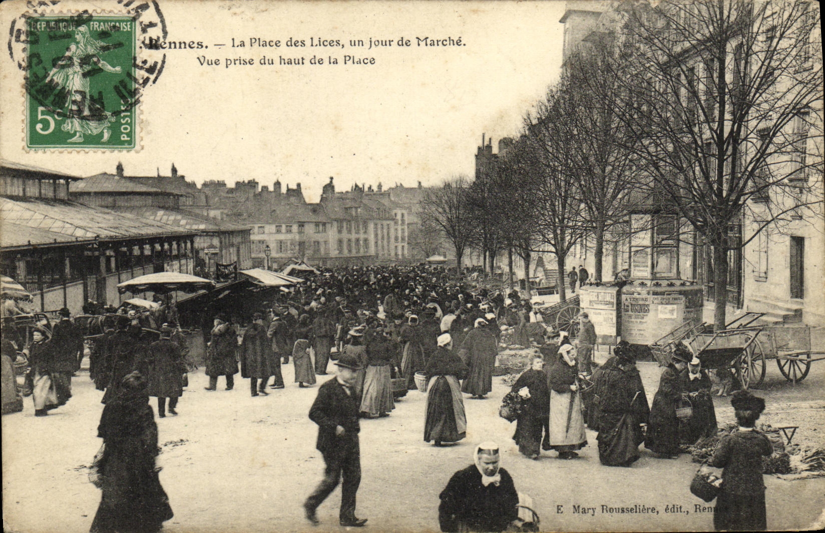 POSTAL Rennes de la VENDIMIA el lugar de las secuencias un dia de tapa del mercado vista de la TAPA del lugar