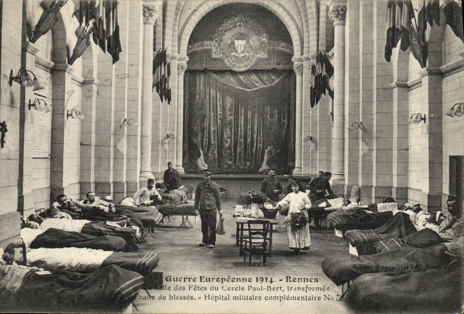 VINTAGE POSTCARD Rennes the village hall of the cerlce Paul Bert Military hospital militaria