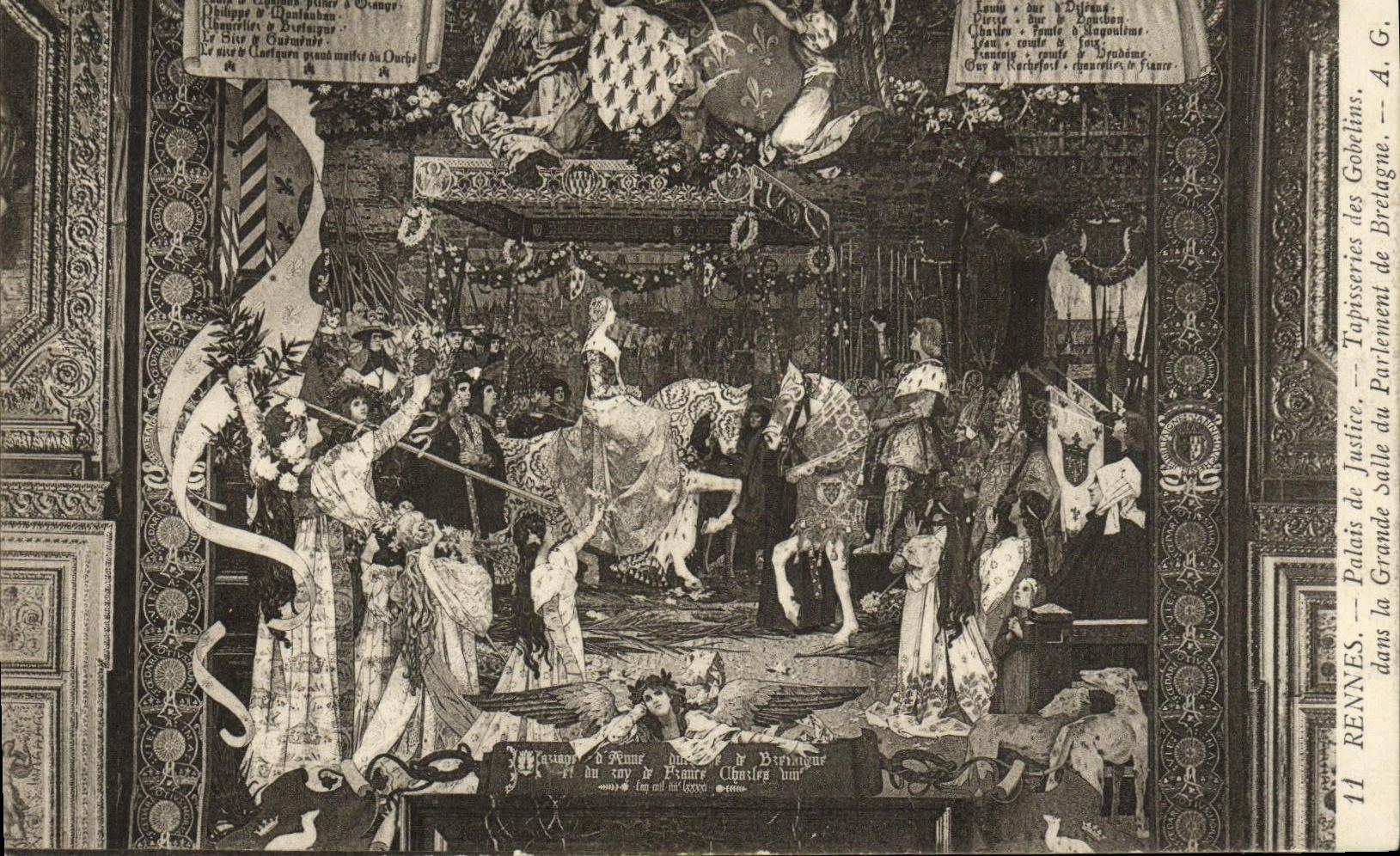 VINTAGE POSTCARD Rennes law courts Tapestries of the Goblins in the big room of the Parliament of Brittany
