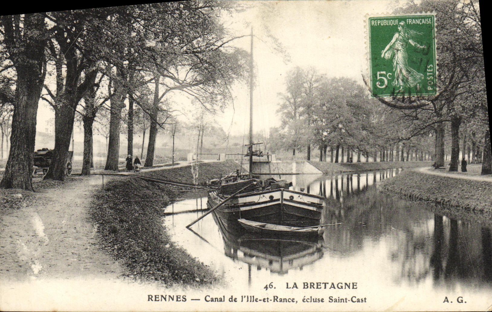 CPA Rennes Canal de L IIe et Rance Ecluse saint Cast peniche Bateau 