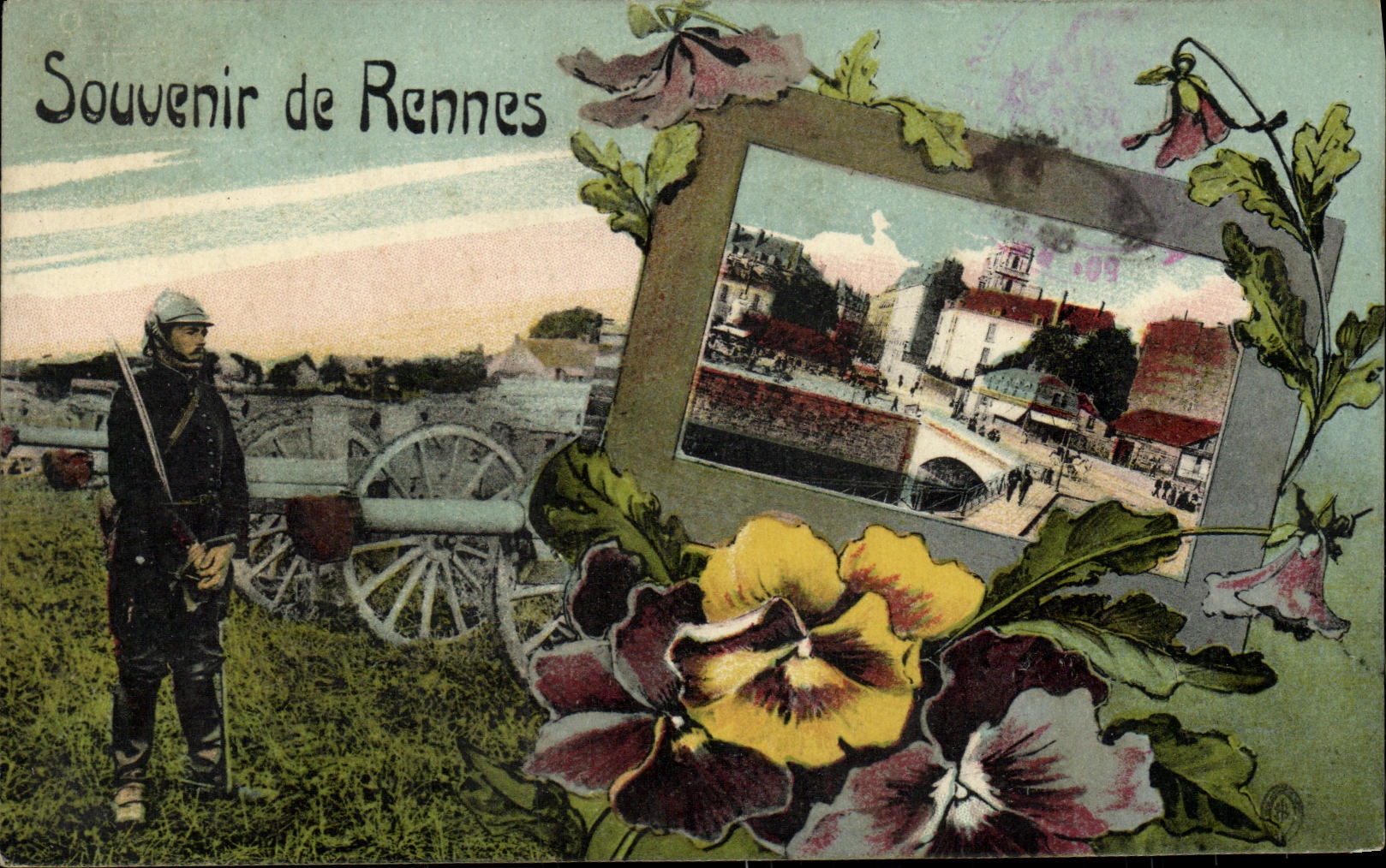 CPA Rennes Souvenir soldat Militaria Canon