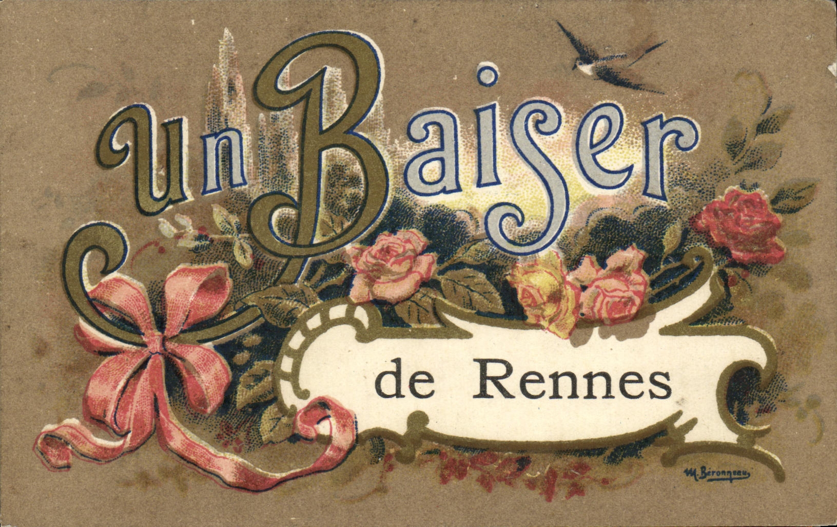 VINTAGE POSTCARD Rennes Kiss