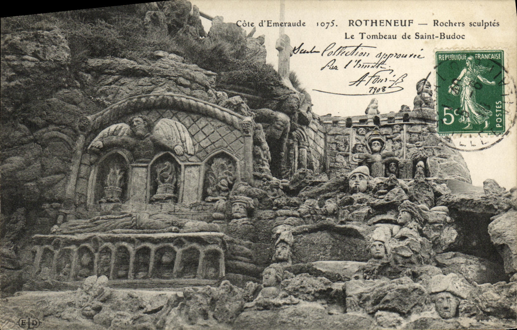 VINTAGE POSTCARD Rotheneuf Rochers Carve the tomb of Budoc Saint