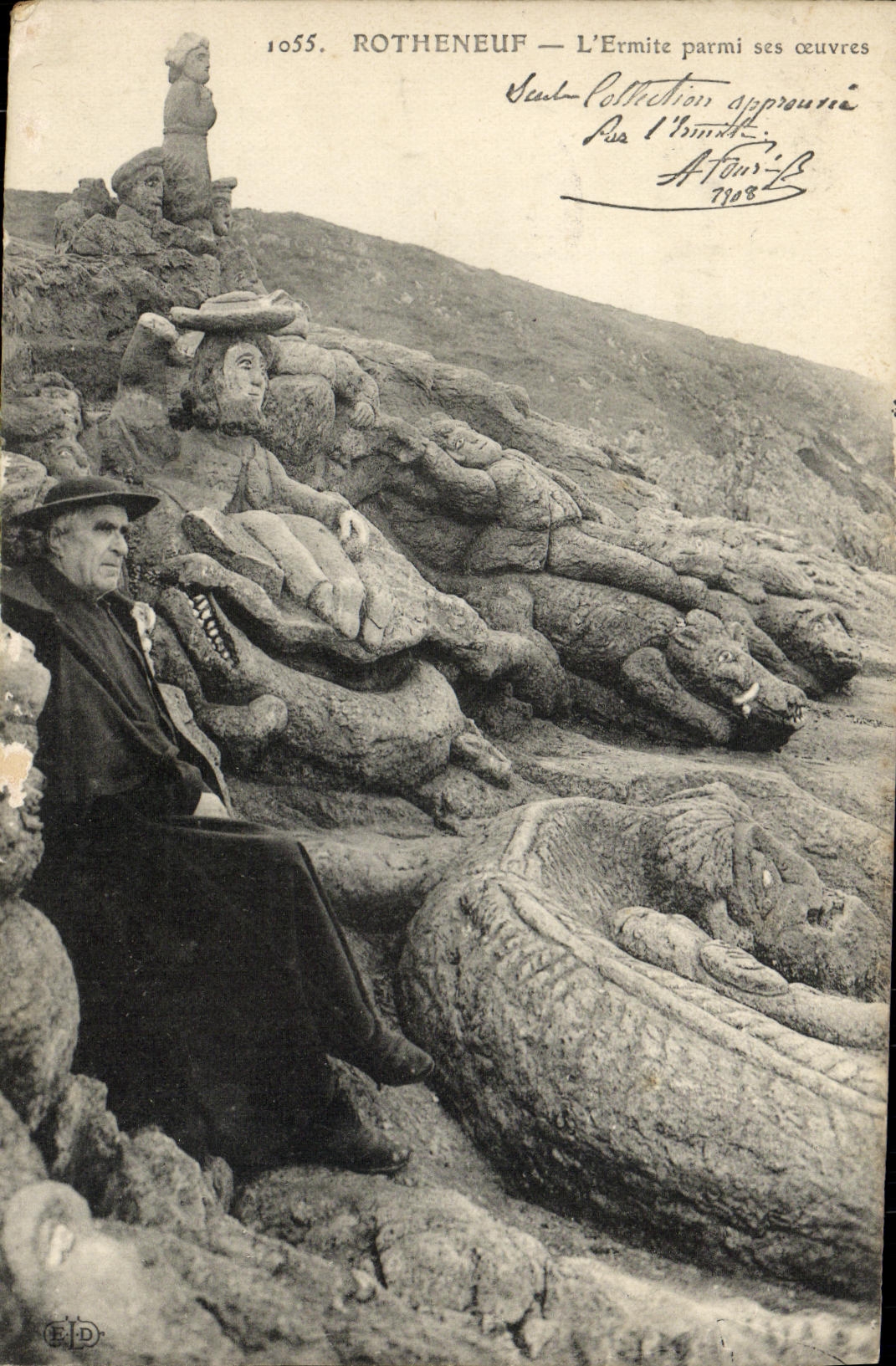 VINTAGE POSTCARD Rotheneuf L Hermit Among His works