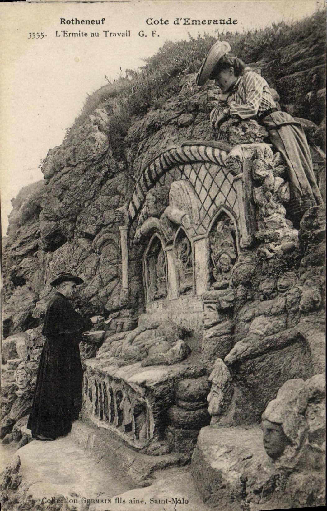 VINTAGE POSTCARD Rotheneuf L Hermit with Work