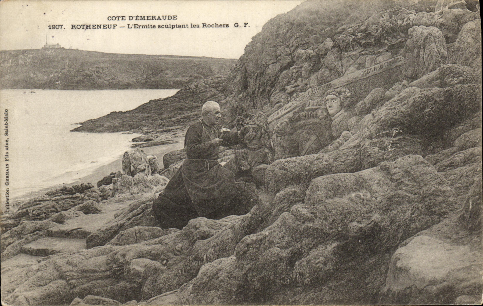 CPA Rotheneuf L Ermite sculptant les Rochers