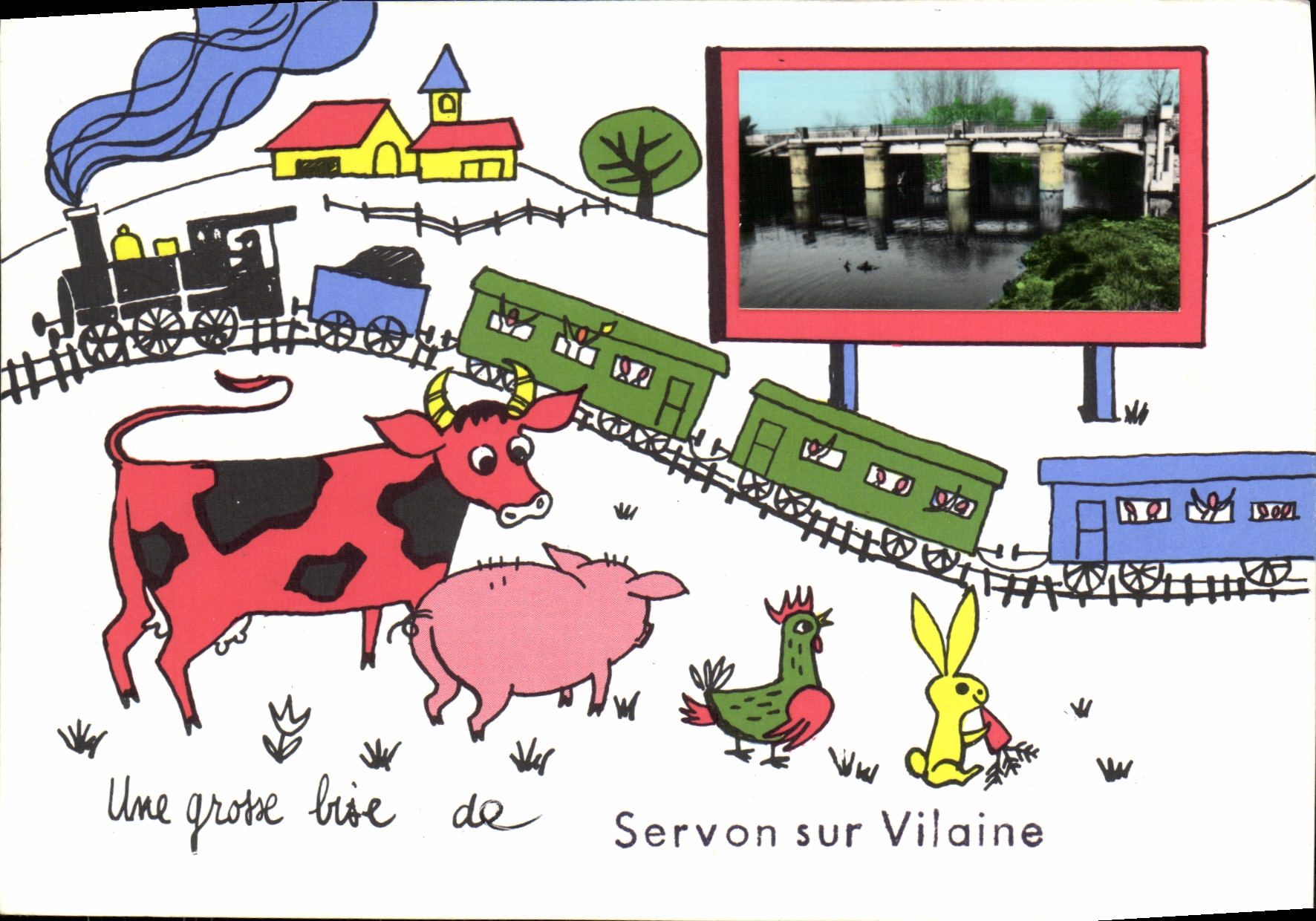 POSTAL MODERNA Servon en el tren desagradable del cerdo de la vaca