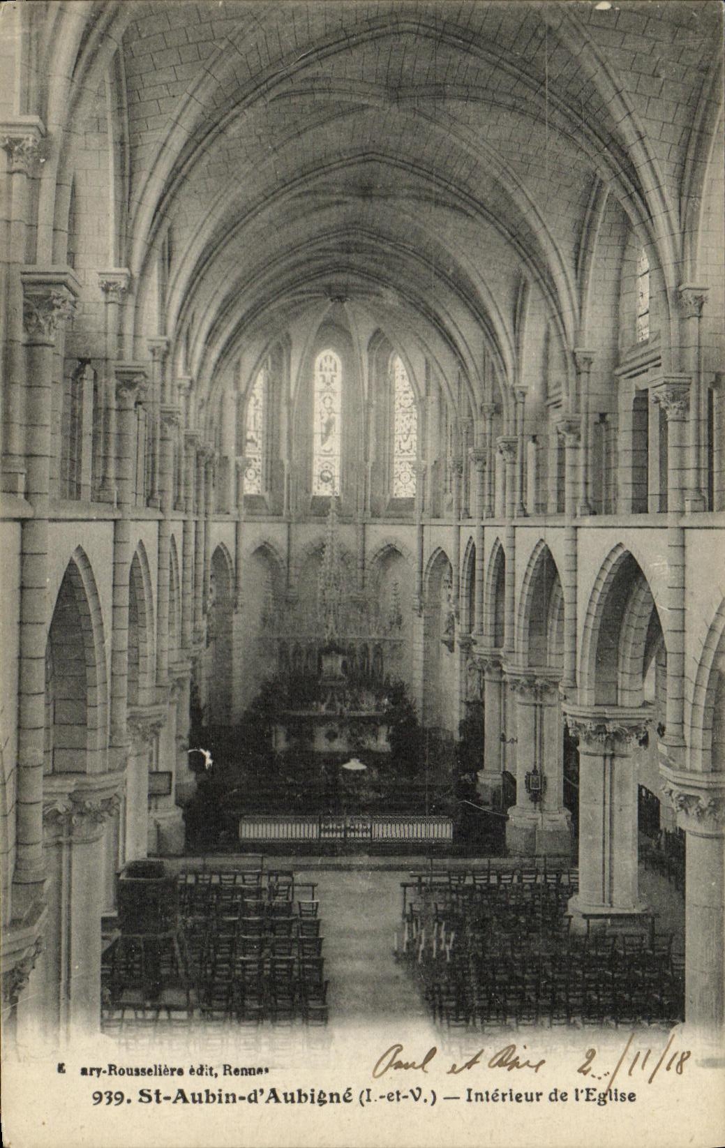 POSTAL Aubin santo D Aubigne interior de la VENDIMIA de L iglesia