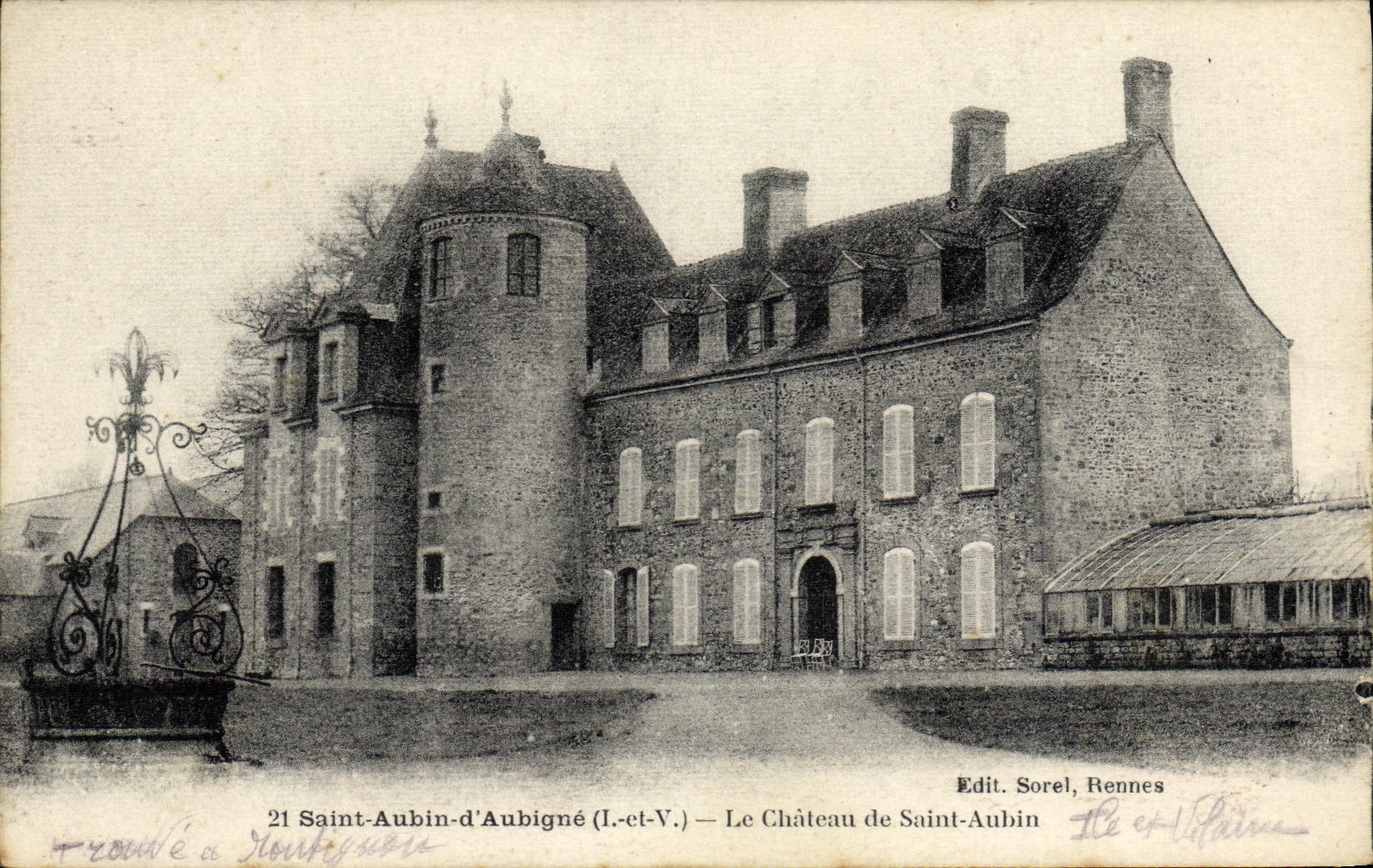 POSTAL Aubin santo D Aubigne de la VENDIMIA el castillo de Aubin Saint