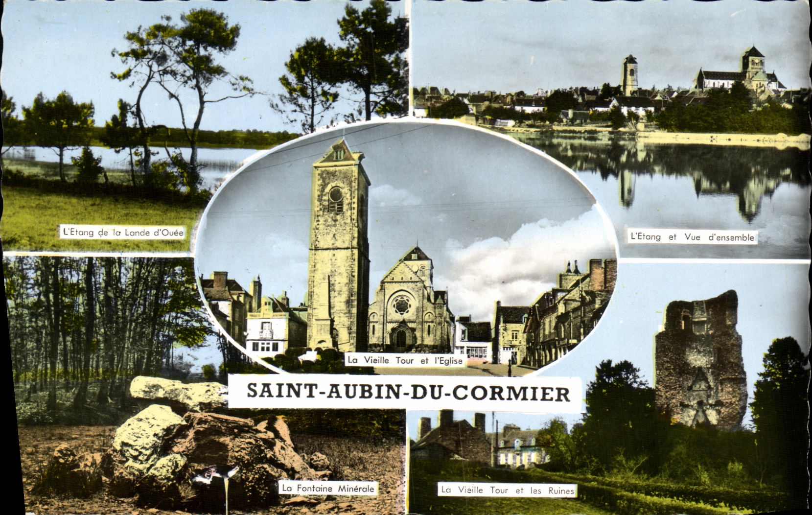 CPM Saint Aubin Du Cormier Etang de la lande d Ouee Fontaine minerale Vieille tour et les ruines