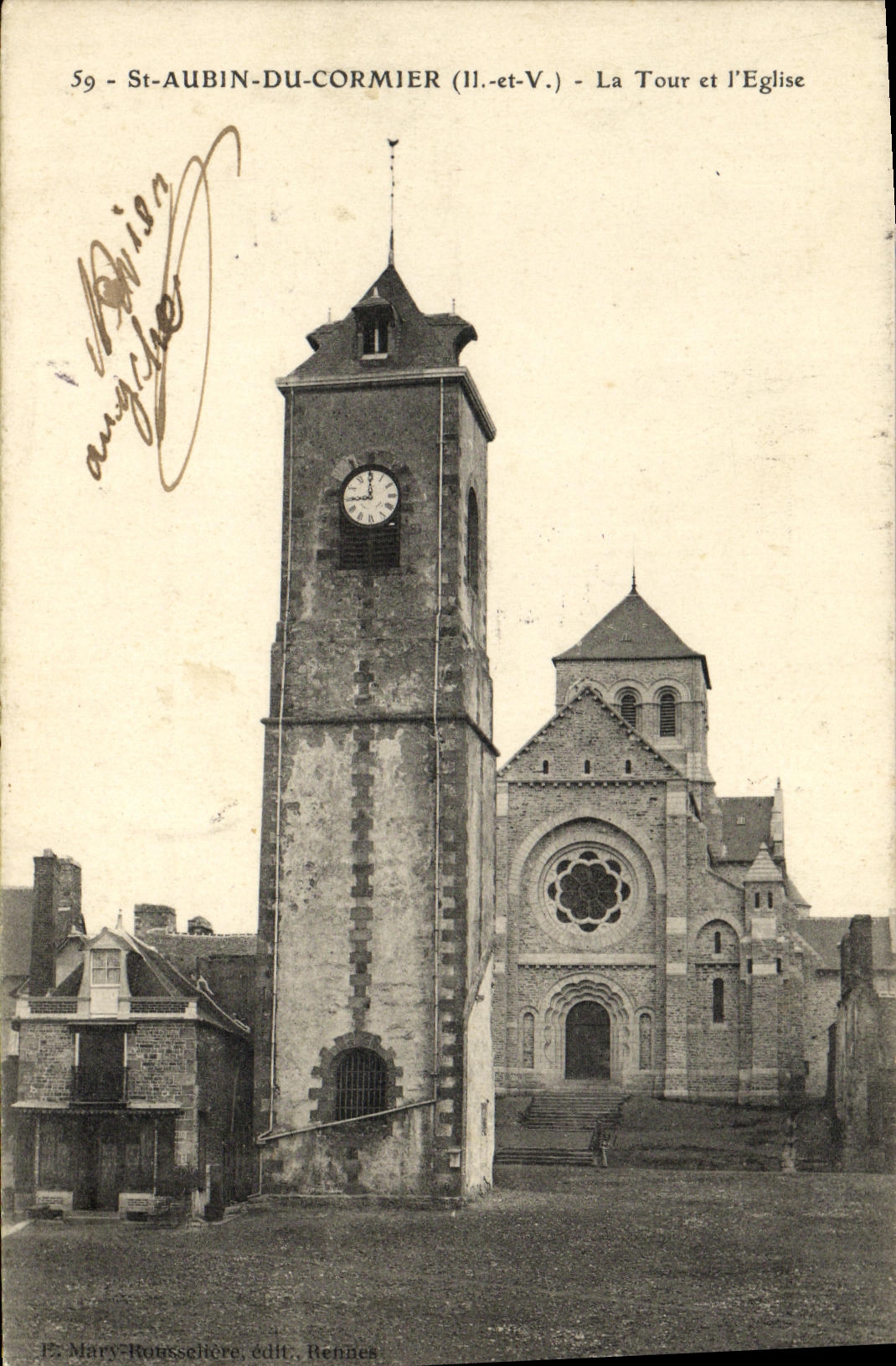 St Aubin de la POSTAL de la VENDIMIA de la vuelta y de L iglesia de Cormier