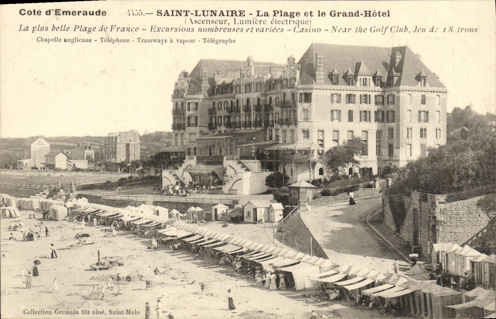 Lunar santo de la POSTAL de la VENDIMIA la playa y el hotel grande