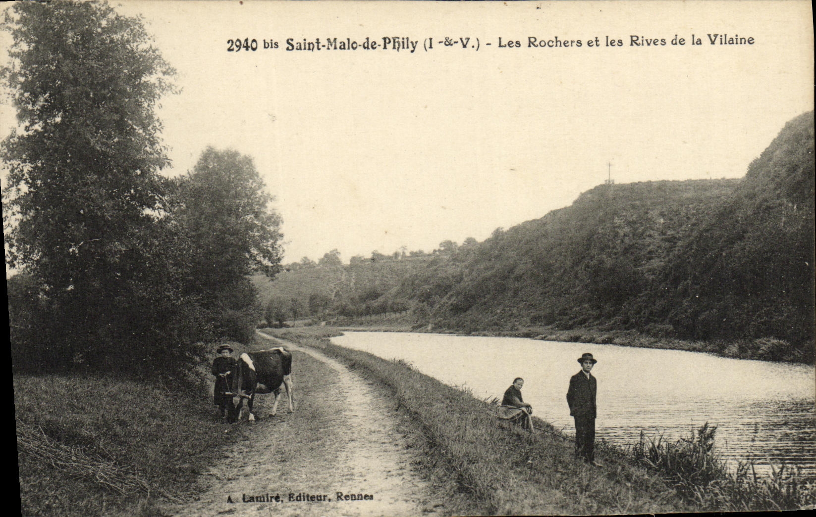 CPA Saint Malo de Phily Les Rochers et les Rives de la Vilaine Enfant Vache