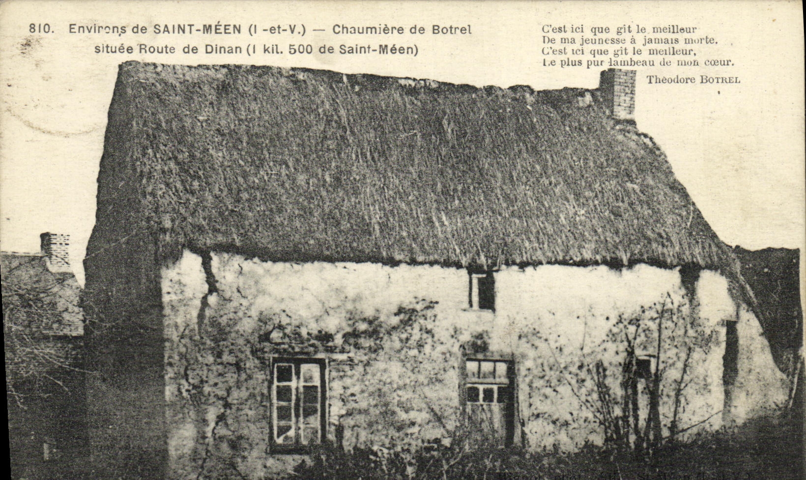 Los alrededores de la POSTAL de la VENDIMIA Saint de Meen cubrieron con paja la cabana del camino del situee de Botrel de Dinan