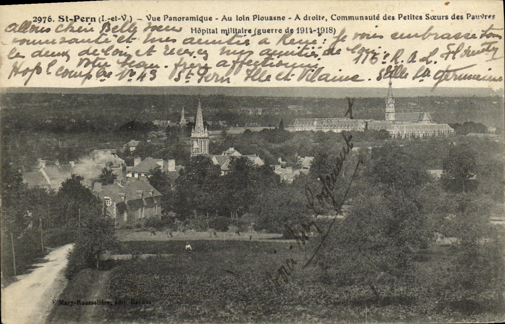 Opinion panoramica santa de Pern de la POSTAL de la VENDIMIA con Plouasne lejano a la derecha la comunidad de las pequenas hermanas del hospital militar pobre