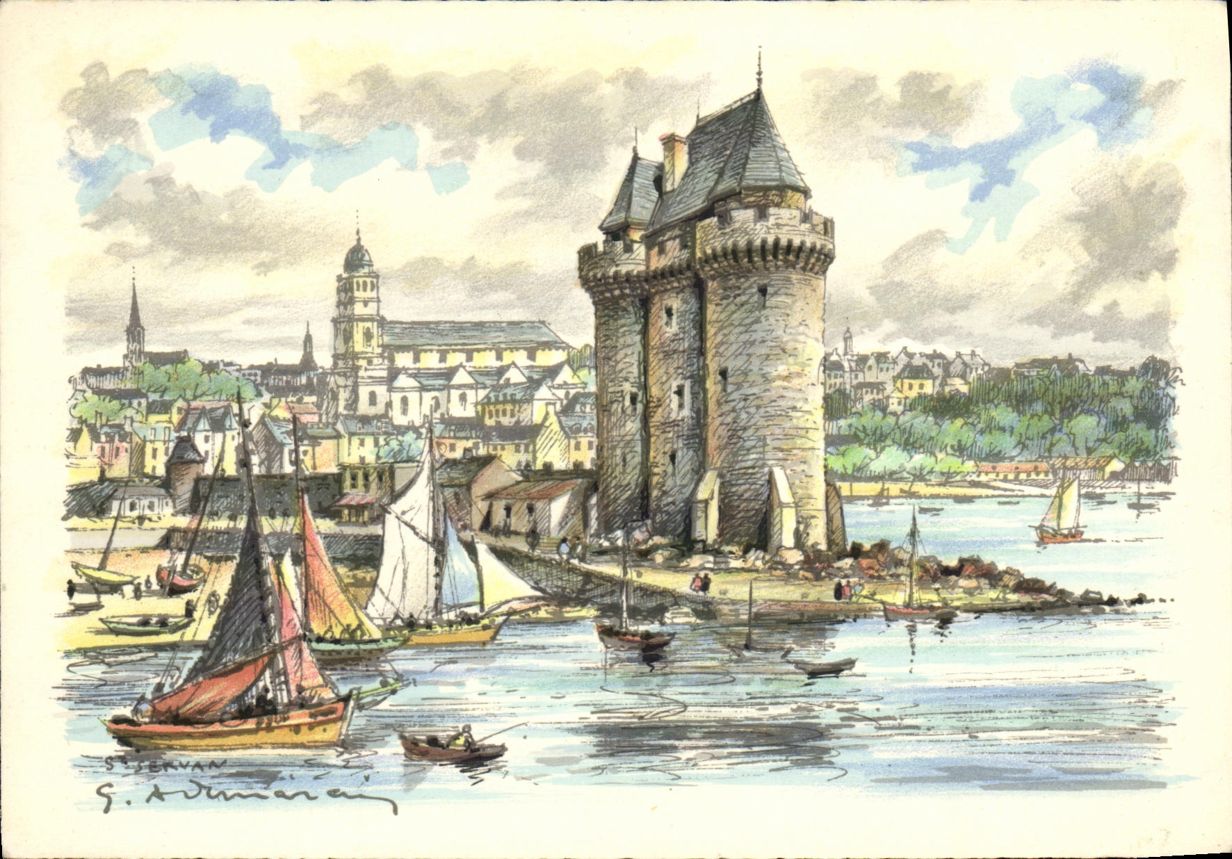 CPM Saint Servan Tour Solidor et le port