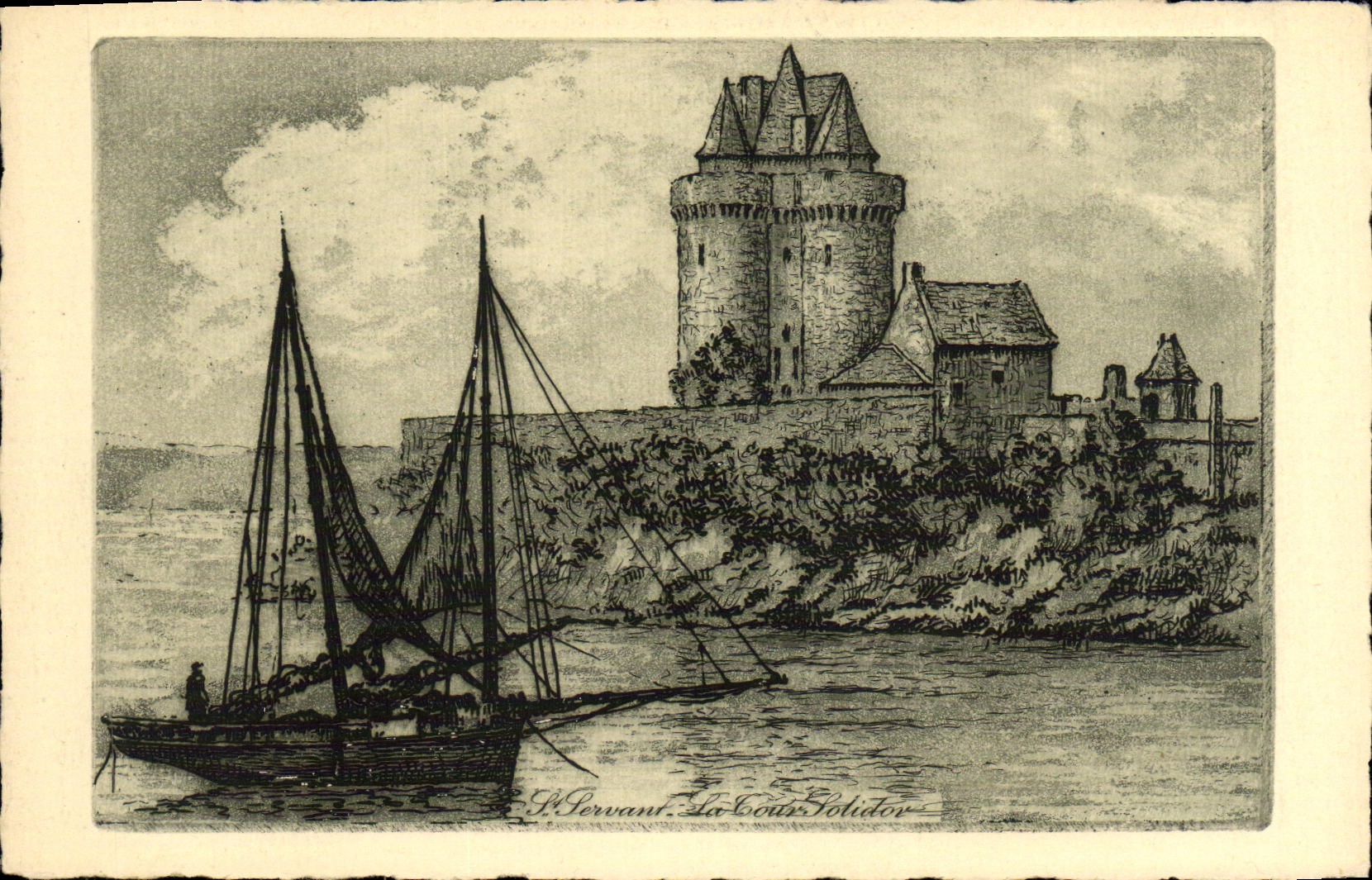VINTAGE POSTCARD St Servan the Tower solidor Boat