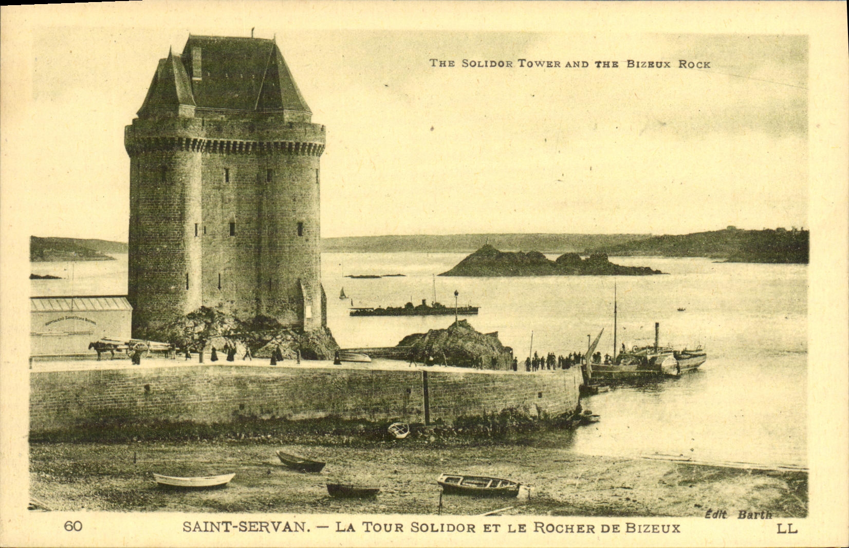 VINTAGE POSTCARD Holy Servan the Solidor Tower and the Rock of Bizeux Boat