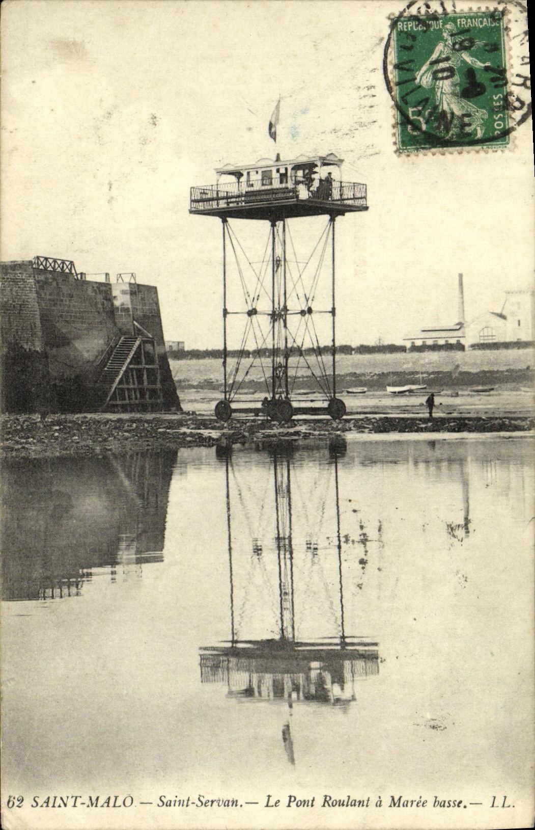 VINTAGE POSTCARD Saint Servan the Overhead travelling crane has Low tide
