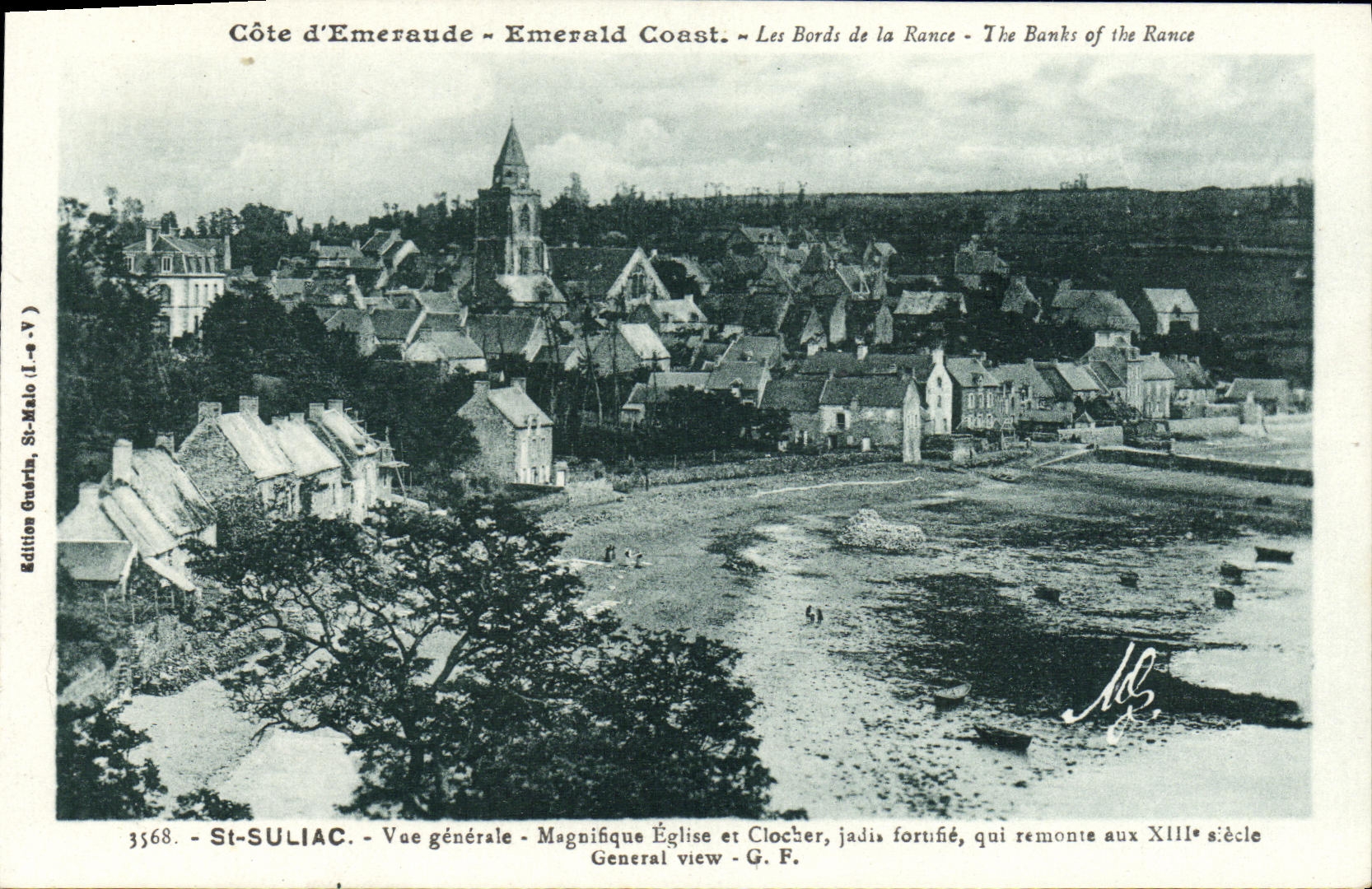 Iglesia y campana torre de la opinion del St Suliac de la POSTAL de la VENDIMIA