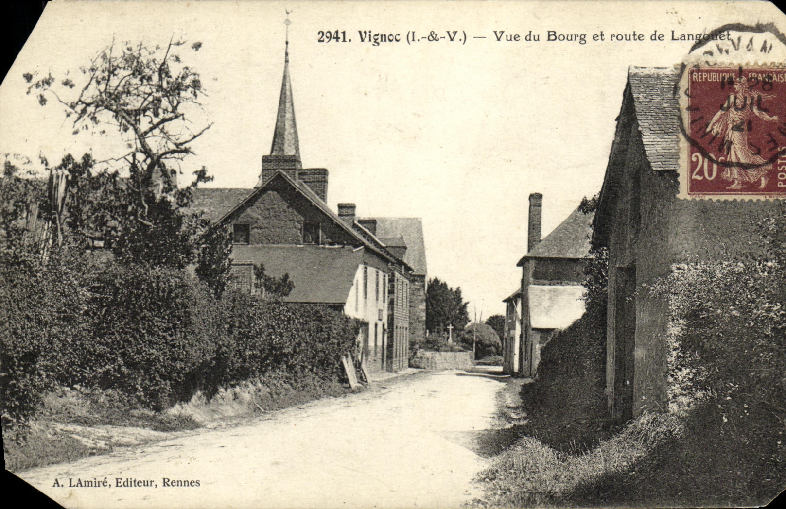 POSTAL Vignoc de la VENDIMIA visto de la ciudad y del camino de Langouet