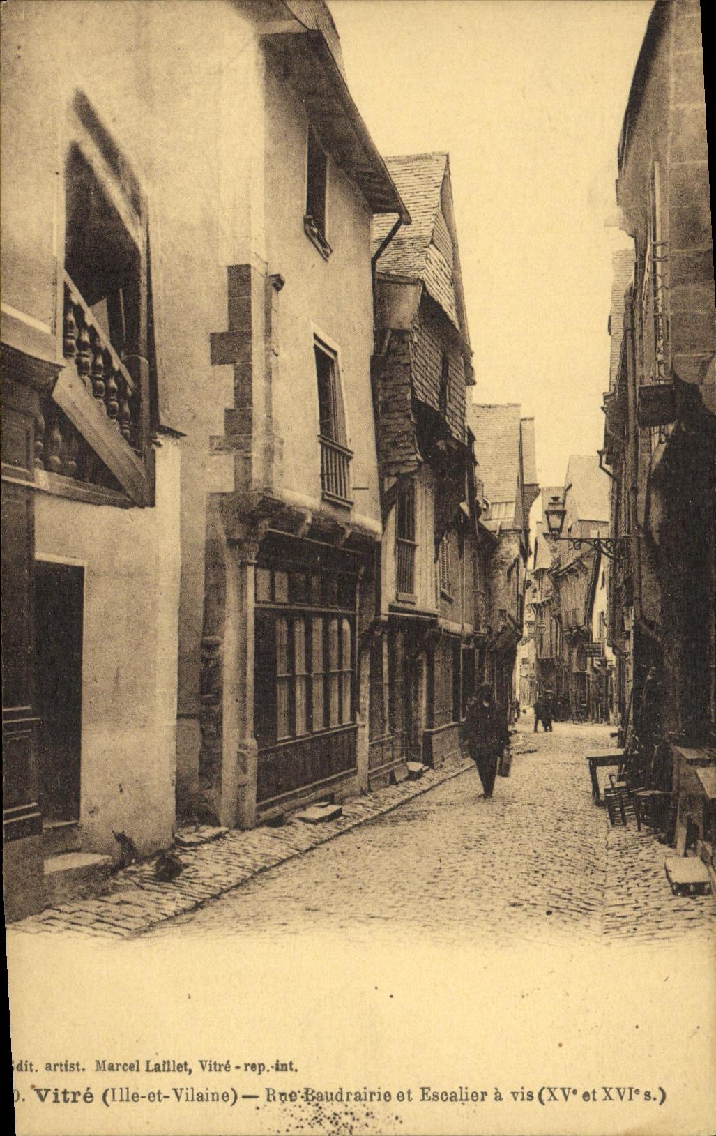 VINTAGE POSTCARD Pane Street Baudrairie and spiral staircase