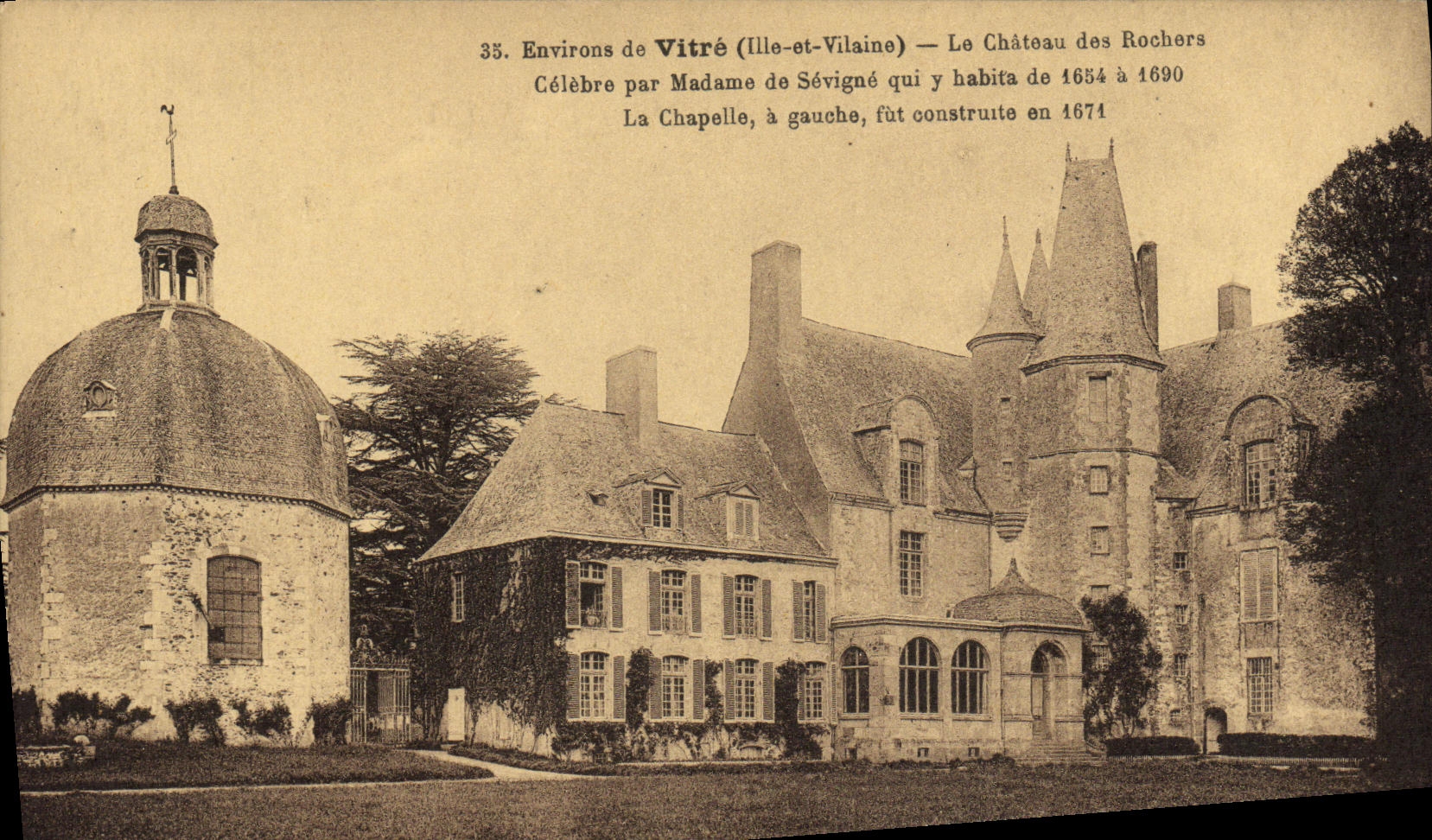 Alrededores de la POSTAL de la VENDIMIA del cristal que el castillo de las rocas celebra por senora de Sevigne