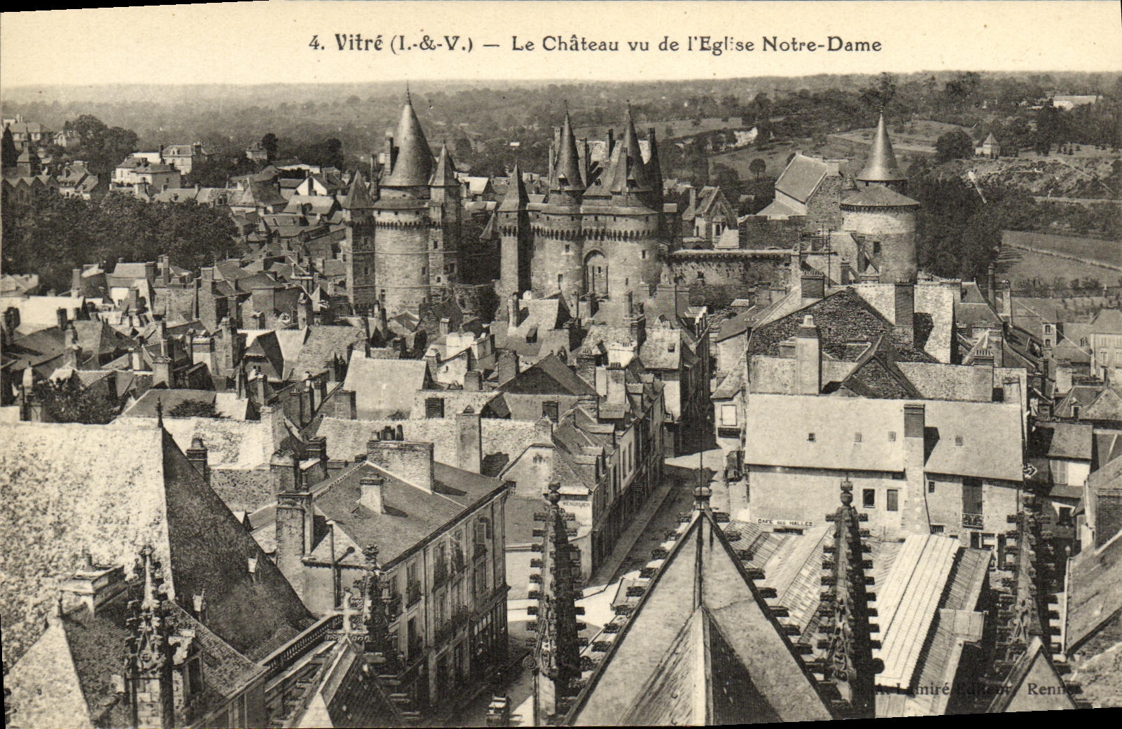 Cristal de la POSTAL de la VENDIMIA el castillo visto de L iglesia de Notre Dame