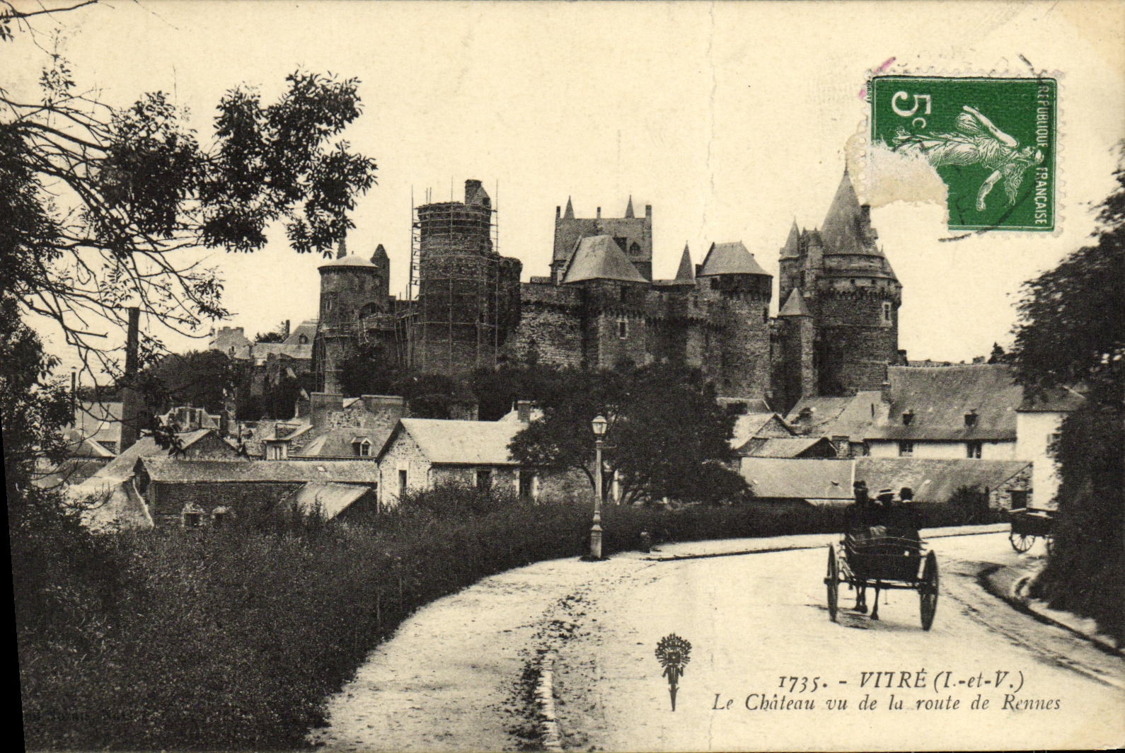 Cristal de la POSTAL de la VENDIMIA el castillo visto del camino de Rennes