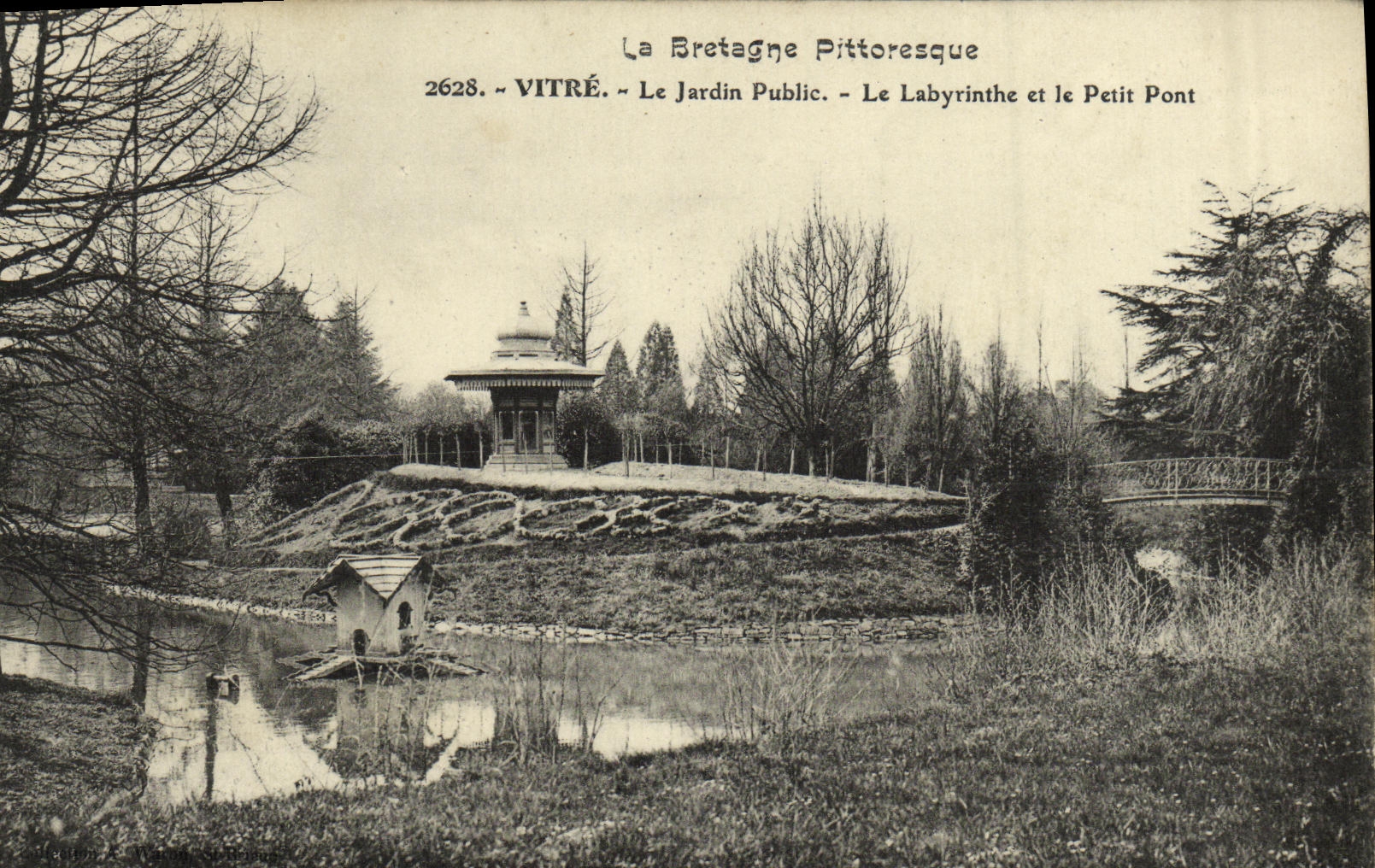Cristal de la POSTAL de la VENDIMIA el jardin público el laberinto y el pequeno puente