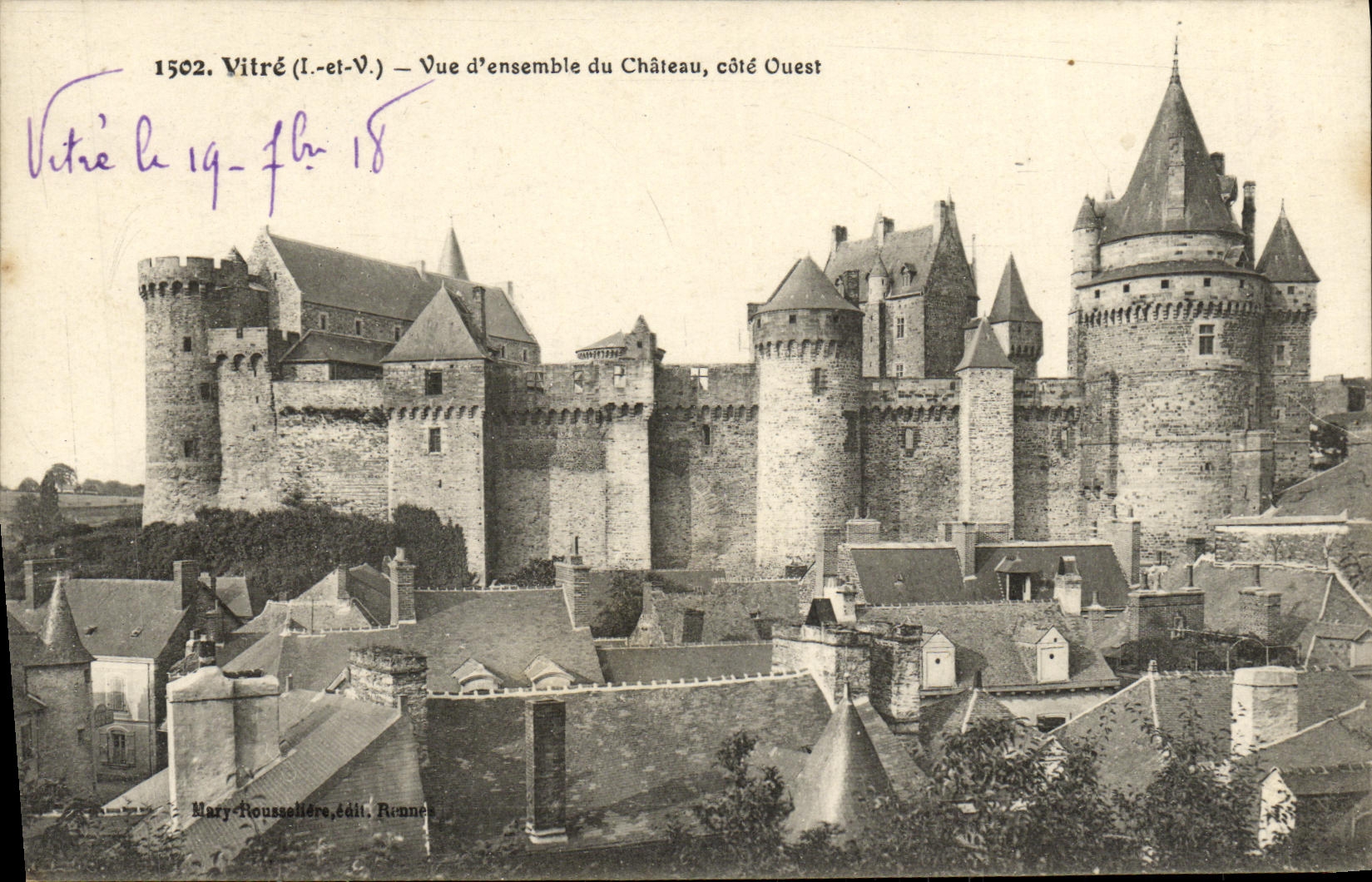 Cristal de la POSTAL de la VENDIMIA la vista D junto de la costa oeste del castillo