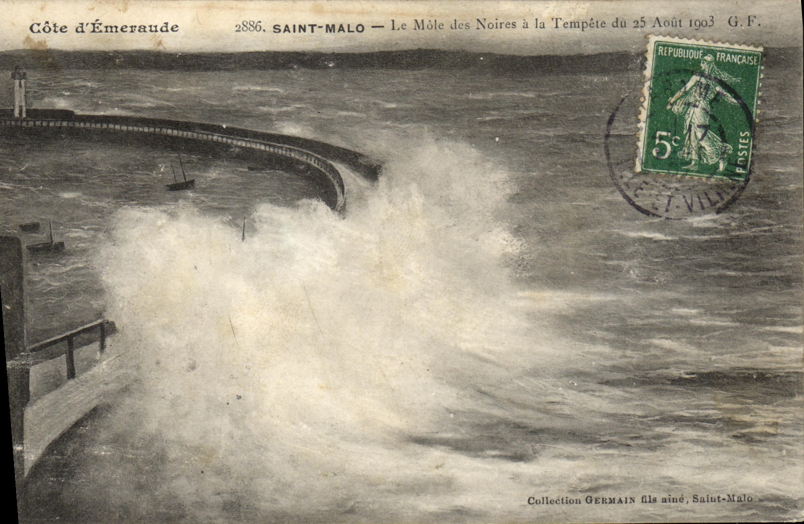CPA Saint Malo Le Mole Des Noires a La Tempete du 25 aout 1903