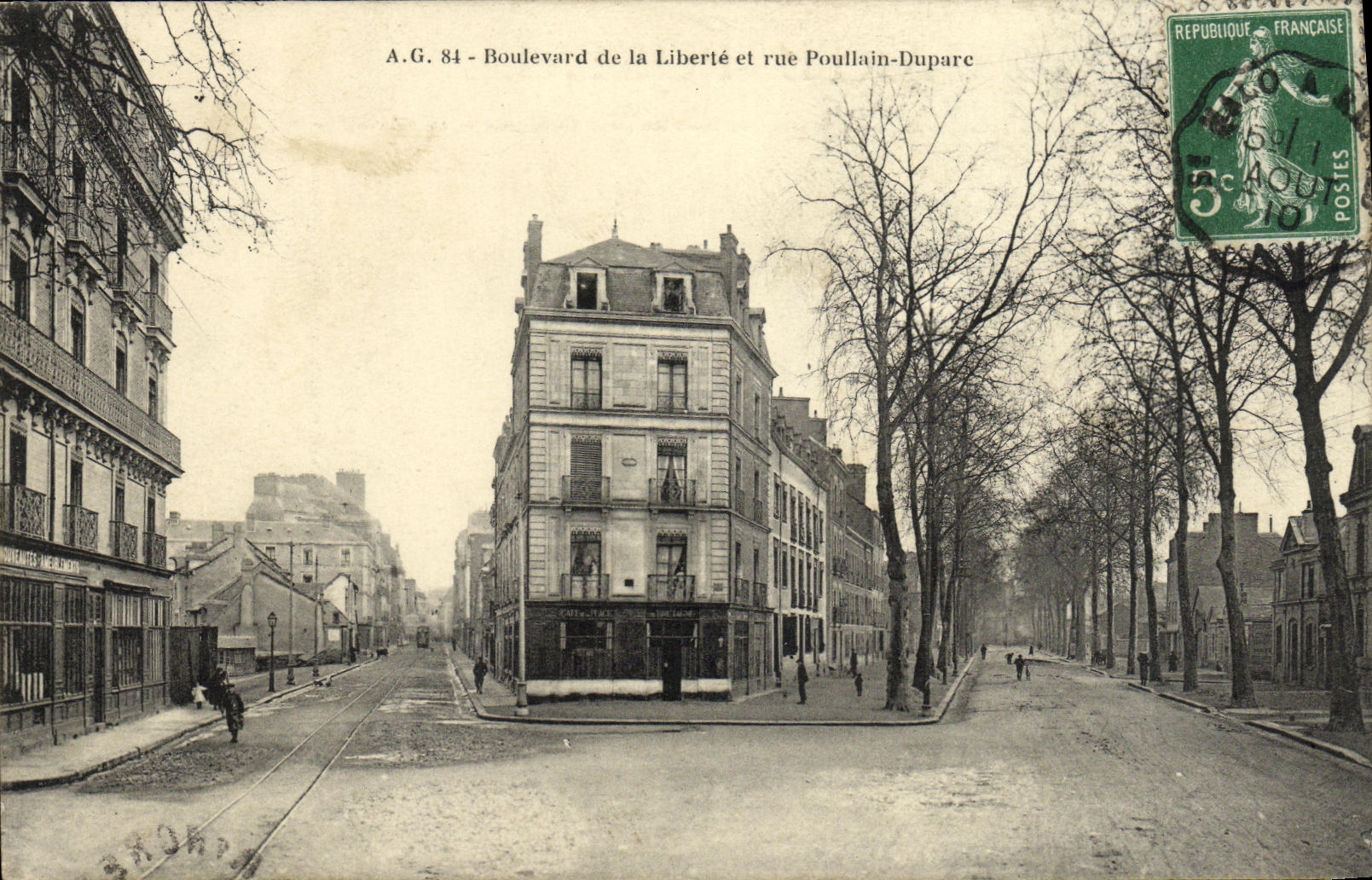 VINTAGE POSTCARD Rennes Boulevard of Freedom and street Duparc Foal
