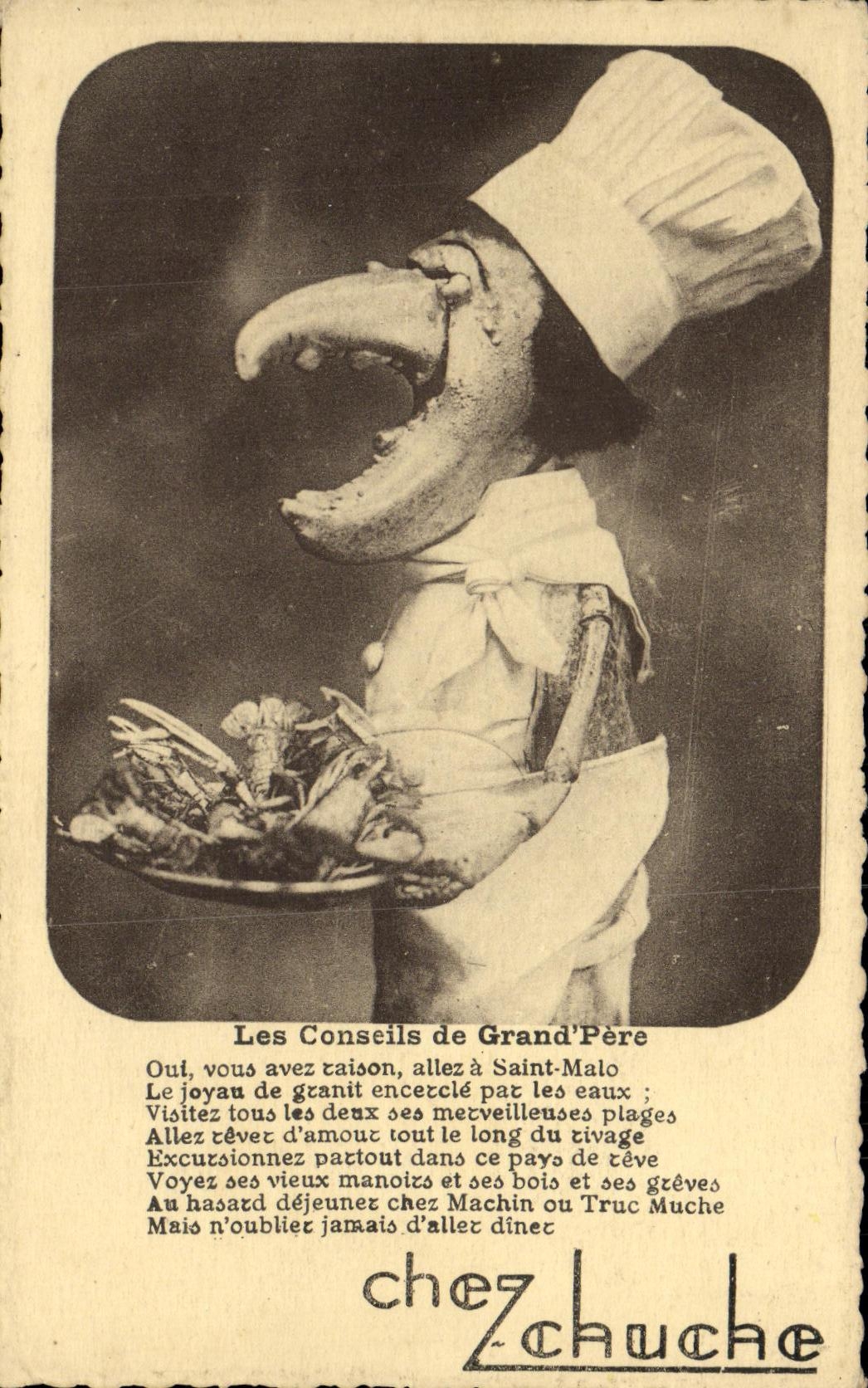 VINTAGE POSTCARD councils of large father at Zchauche Holy Lobster Malo Cook