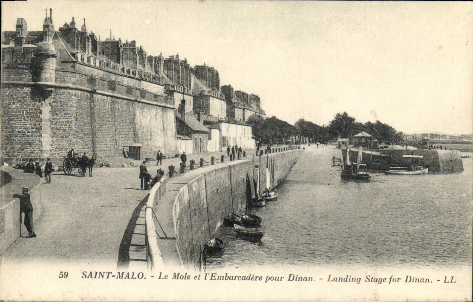 VINTAGE POSTCARD Holy Malo the mole and L landing stage for Dinan Boats