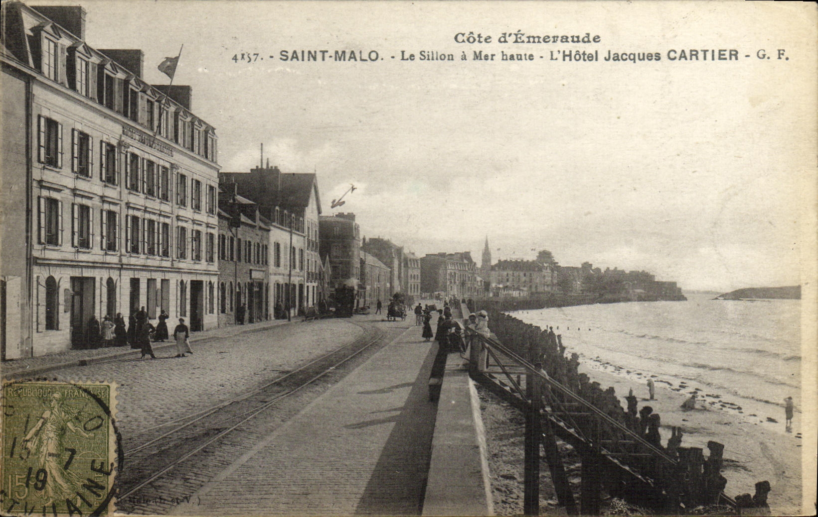 VINTAGE POSTCARD Saint Malo the Furrow has high Mer L Hotel Jacques Cartier Train