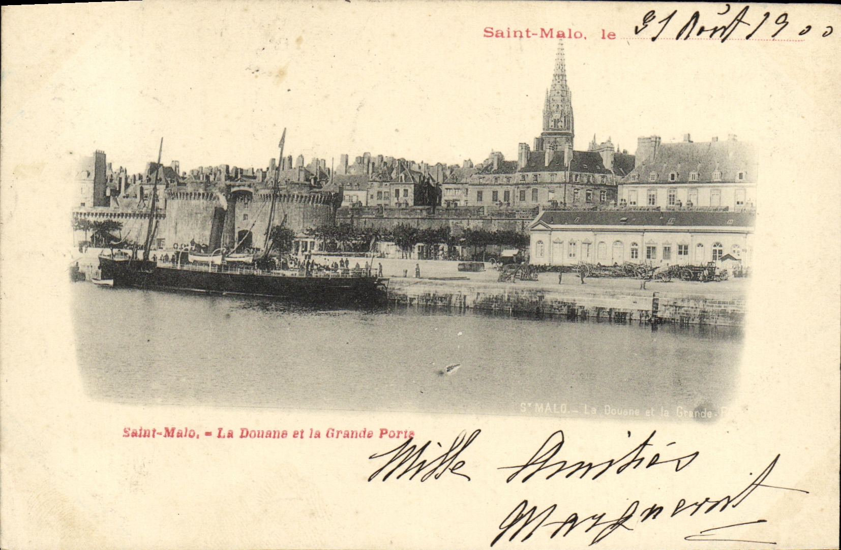 VINTAGE POSTCARD Holy Malo Customs and the Large Gate Boat