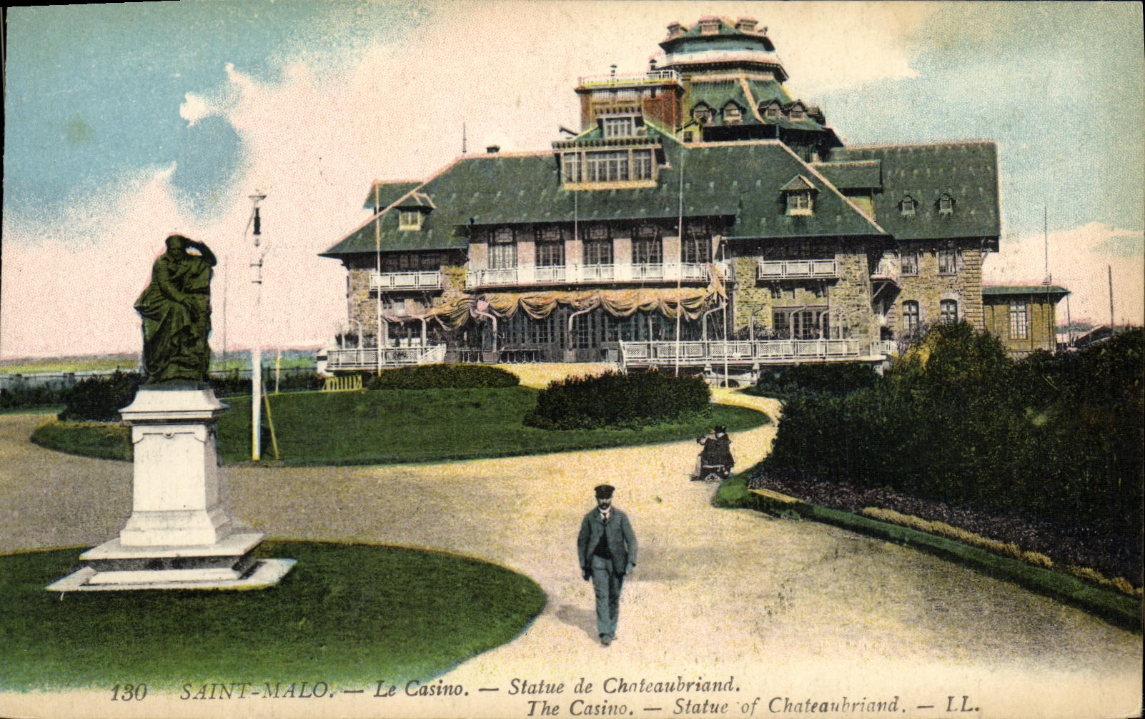 CPA Saint Malo Le Casino Statue de Chateaubriand