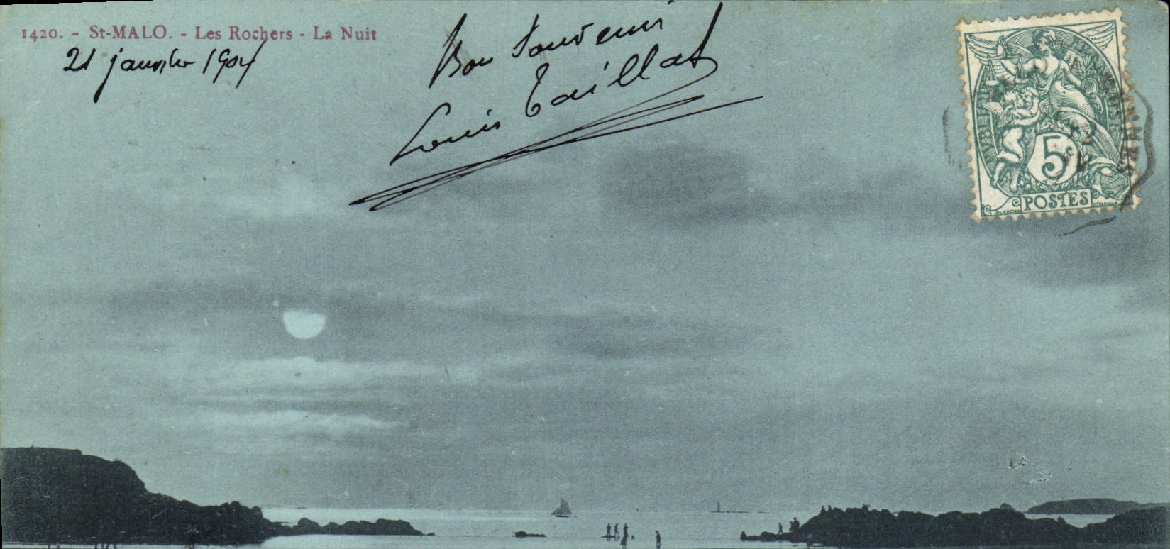 VINTAGE POSTCARD St Malo Rocks the Night