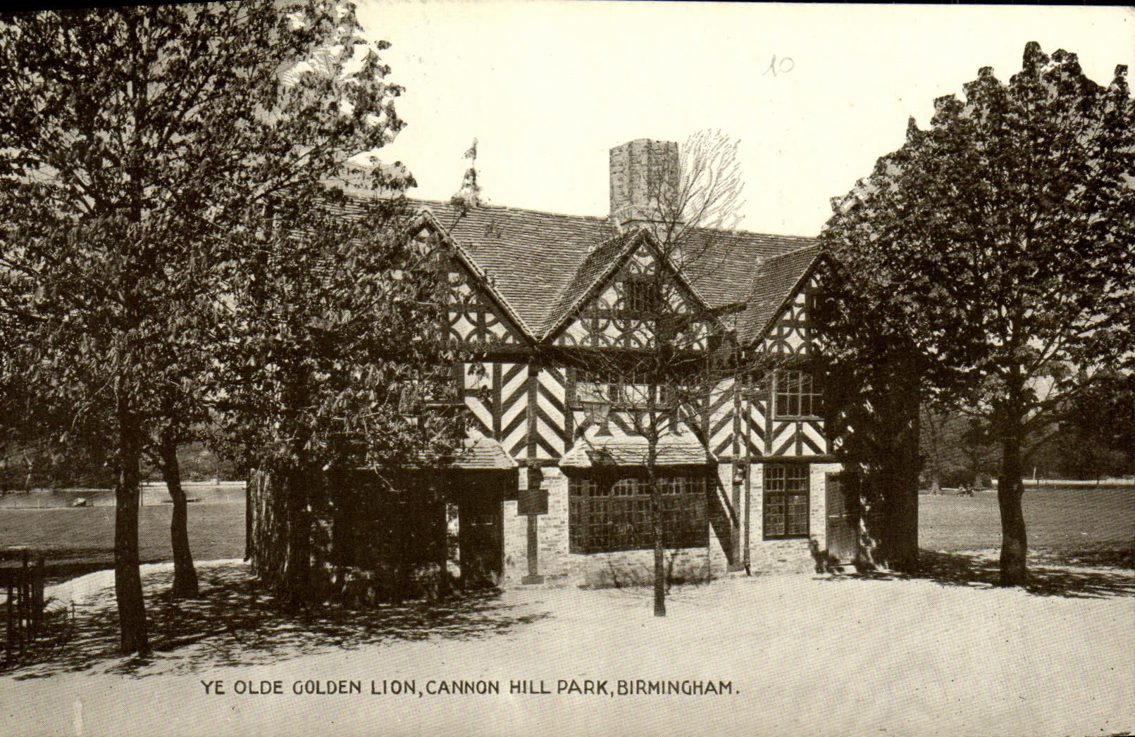 VINTAGE POSTCARD Ye Olde Golden delicious Lion Cannaon Hill Park Birmingham