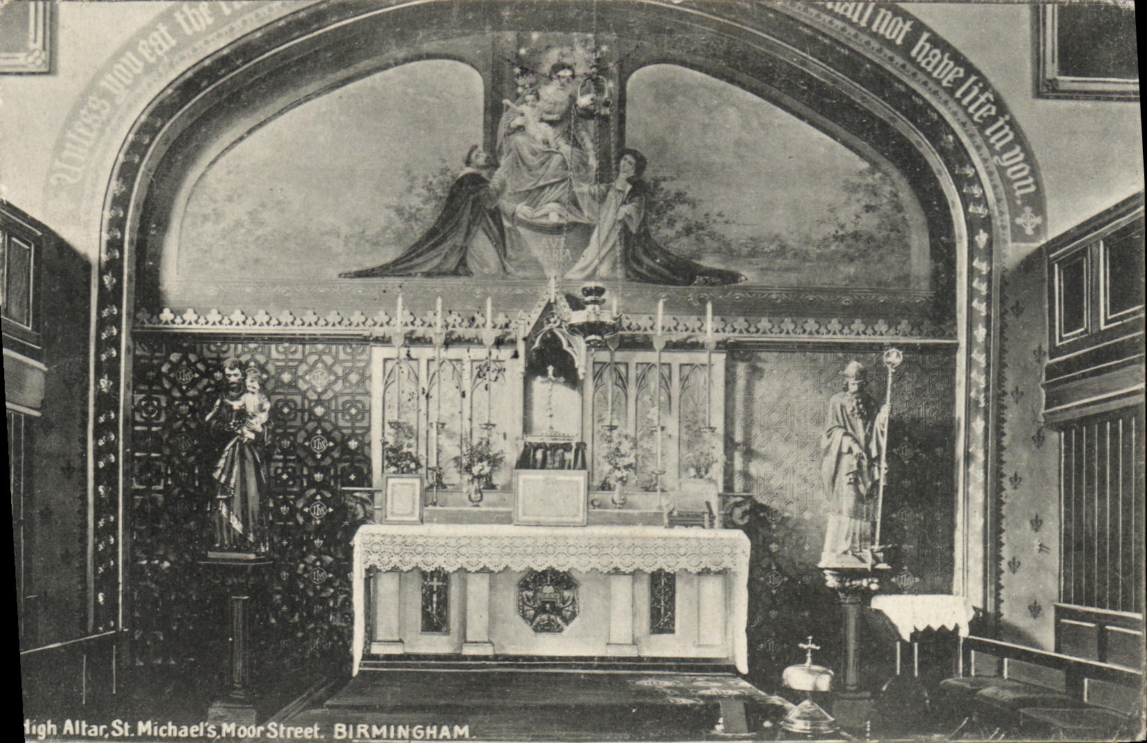 VINTAGE POSTCARD High Altar Michaels Moor Street Birmingham