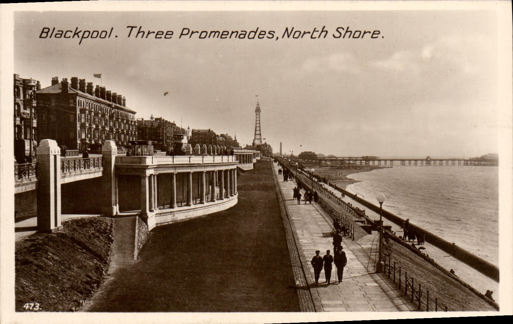 Orilla del norte de las caminatas de Blackpool tres de la POSTAL de la VENDIMIA