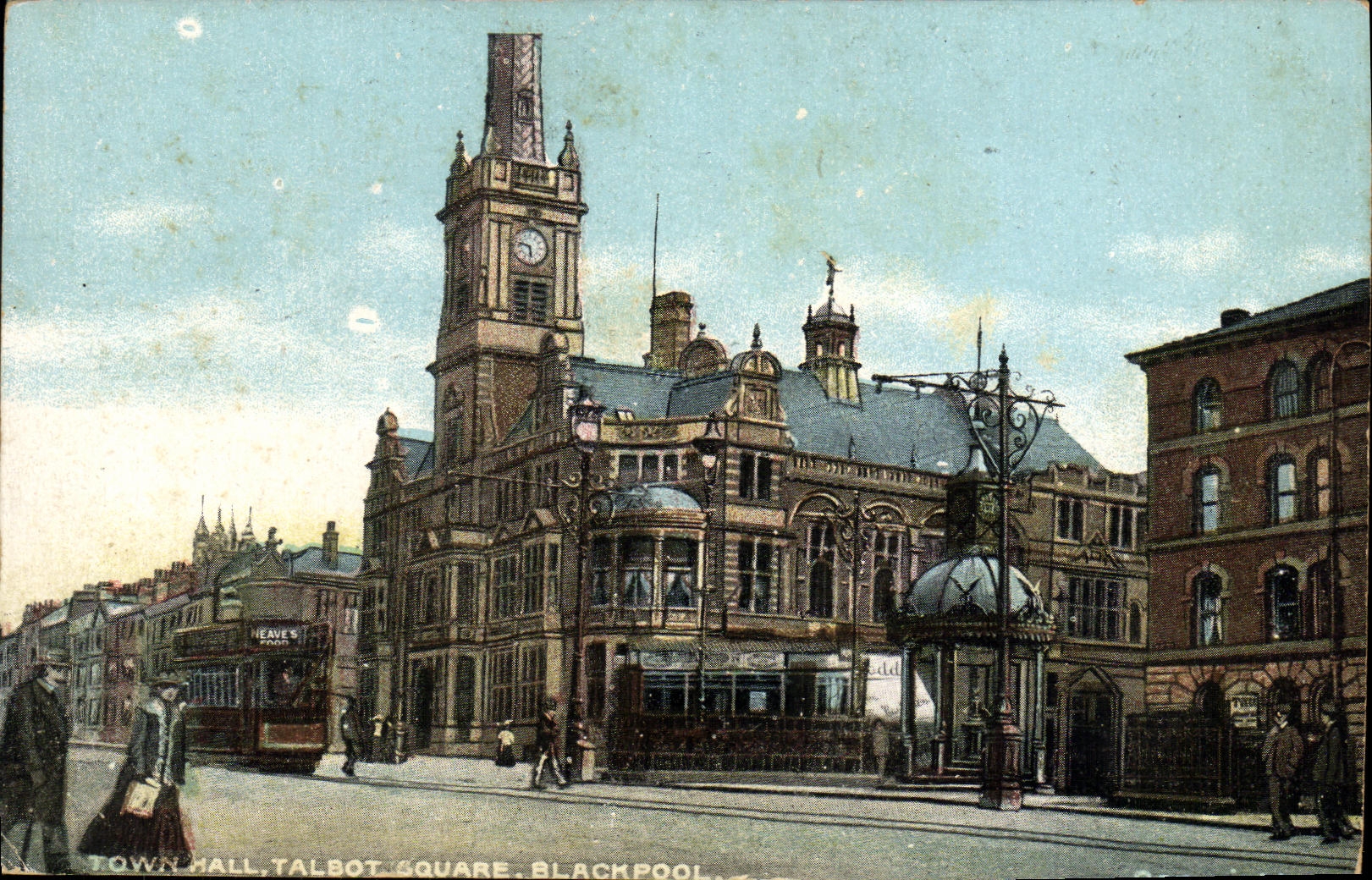 VINTAGE POSTCARD Town Hall Talbot Blackpool Public garden
